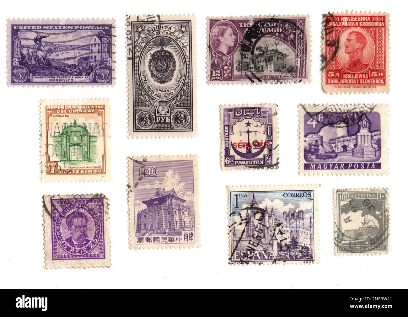 Sellos postales vintage de todo el mundo aislados sobre un fondo blanco  Fotografía de stock - Alamy