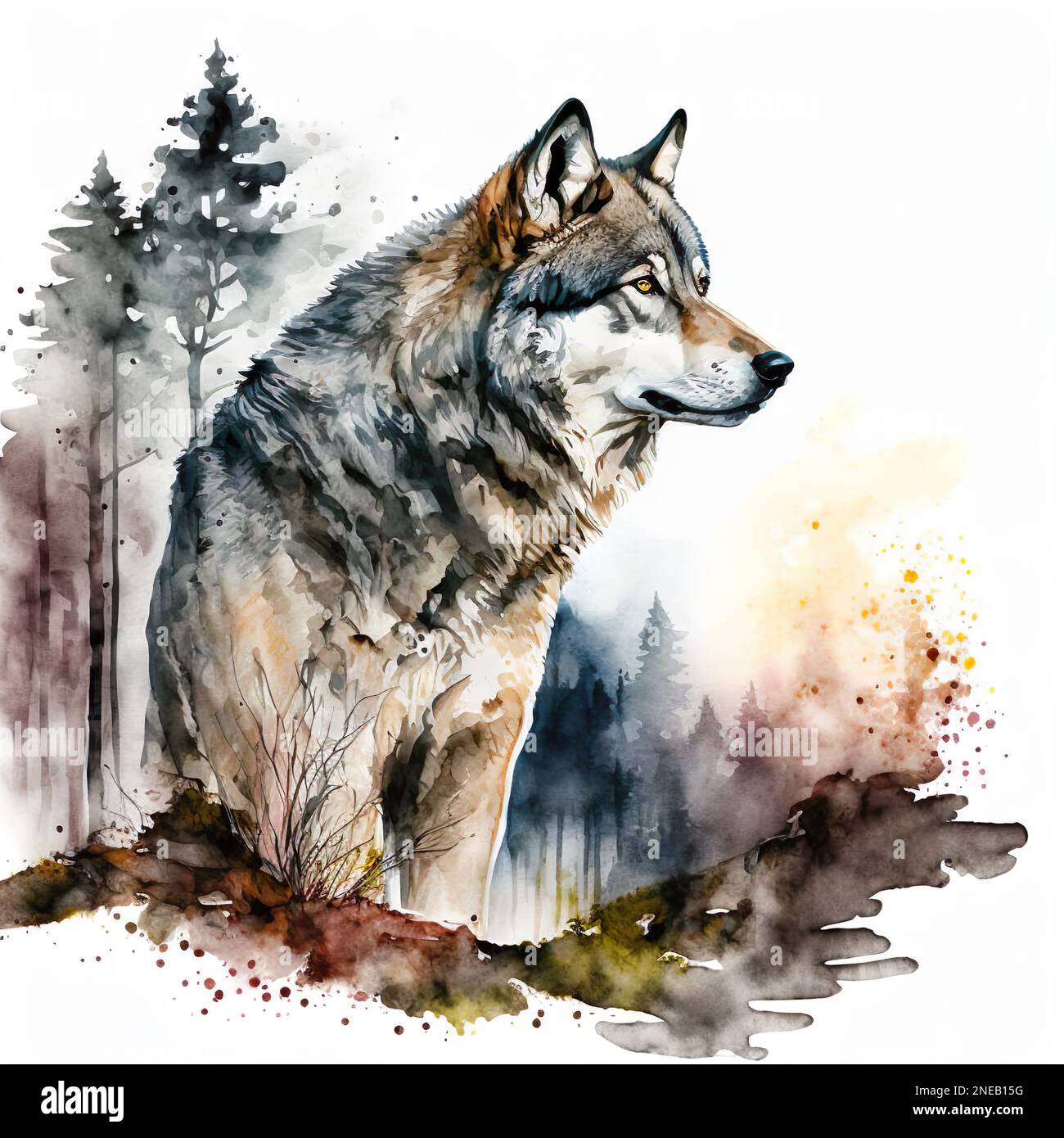 Lobo, pintura de animales salvajes, fondo de color sobre papel, ilustración  multicolor,.close up Fotografía de stock - Alamy