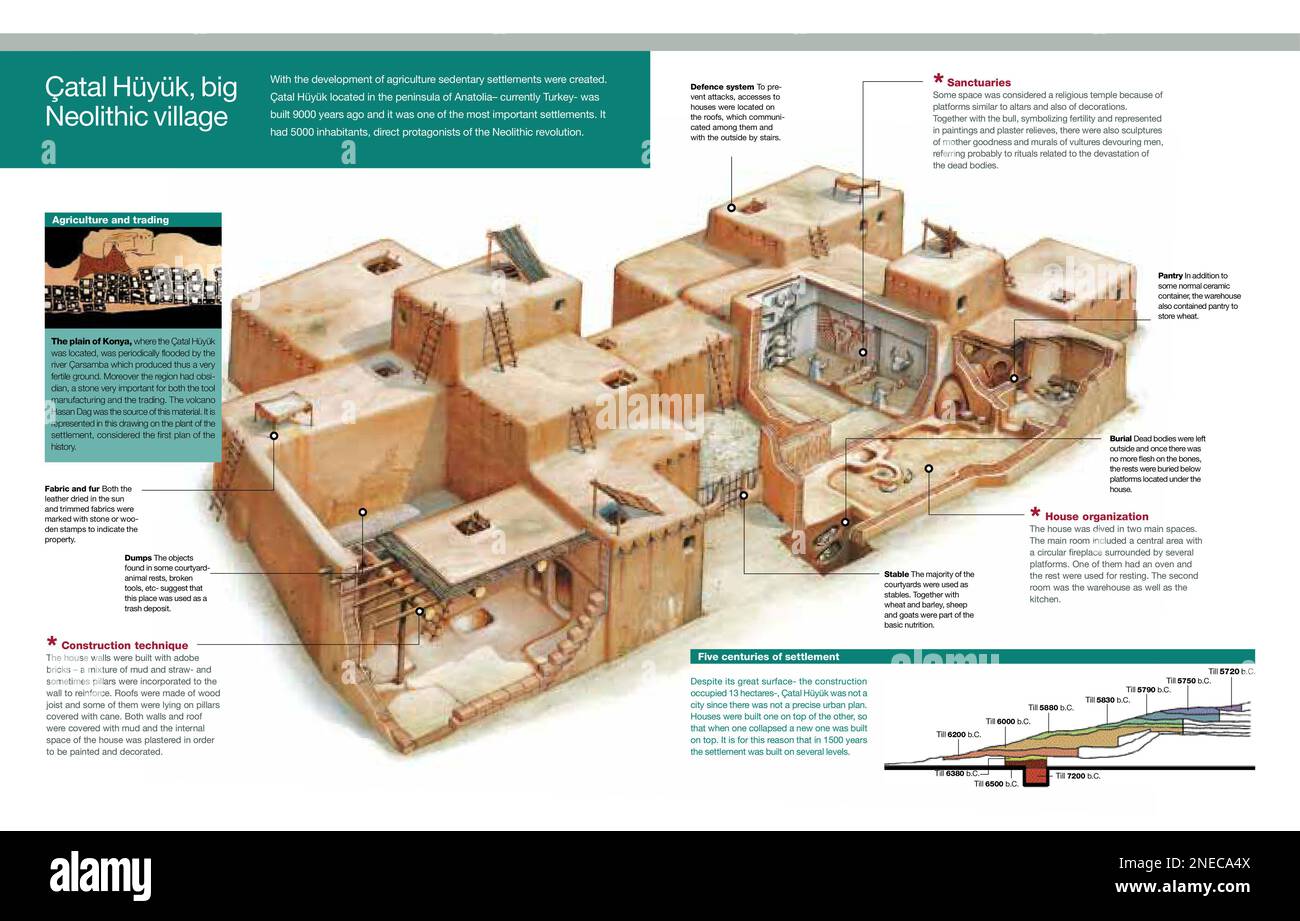 Infografía de la estructura y las fases de construcción de la aldea