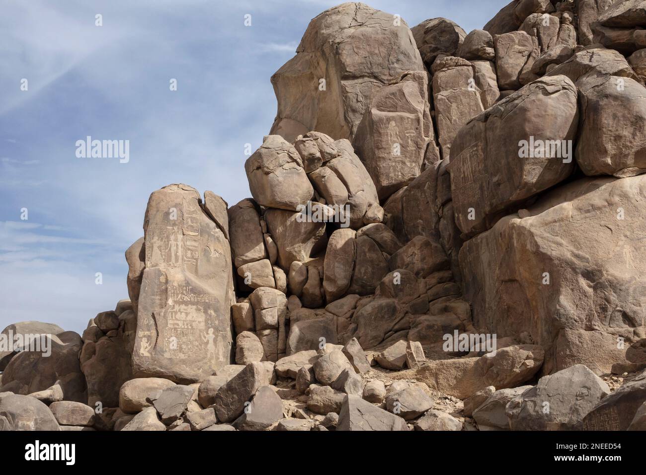 Inscripciones de roca en la isla de Sehel, Asuán, Egipto, Foto de stock