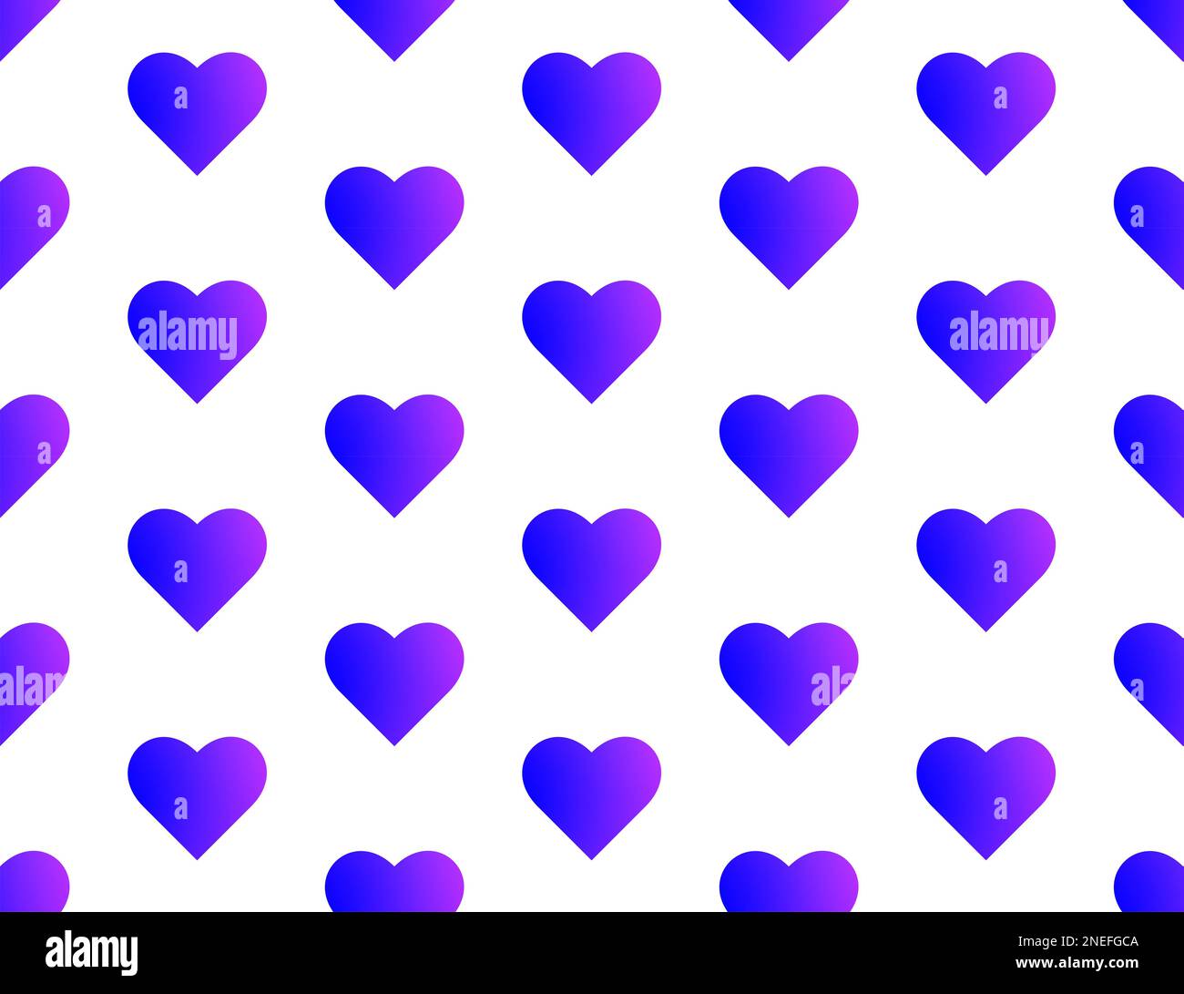 Patrón de corazones azul y púrpura sin fisuras – corazones de gran tamaño – fondo blanco Foto de stock