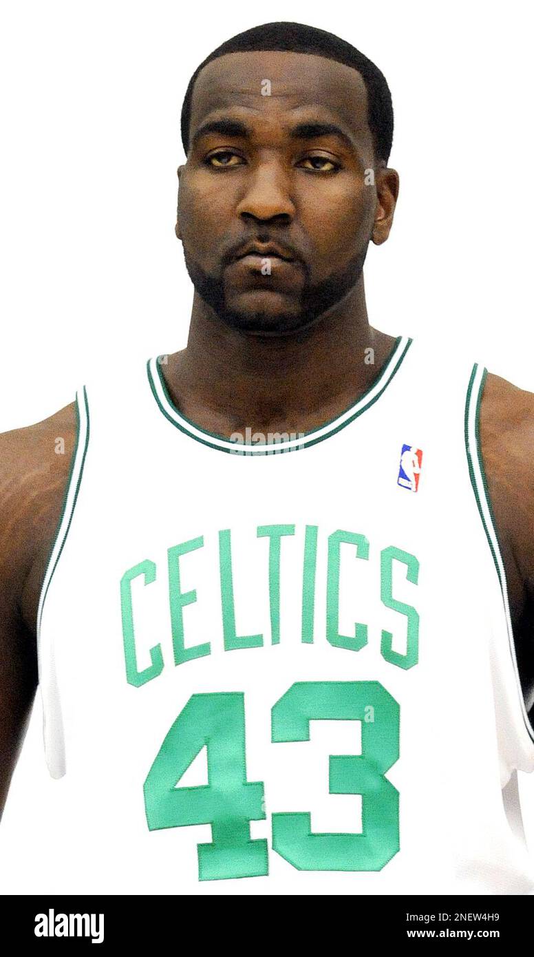 Boston Celtics' Kendrick Perkins during the team's NBA Basketball media