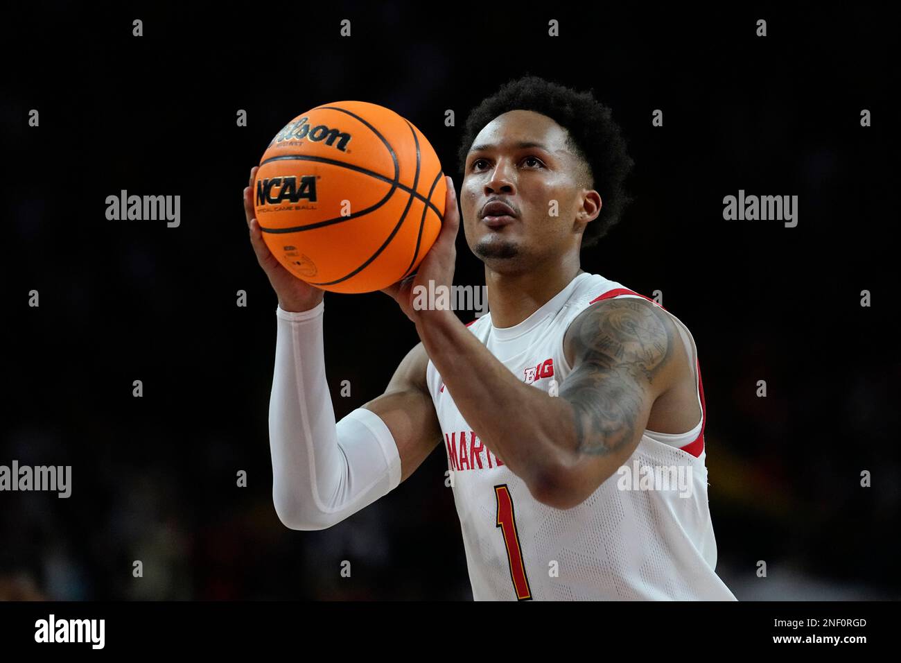 Maryland guard Jahmir Young shoots against Purdue during the second