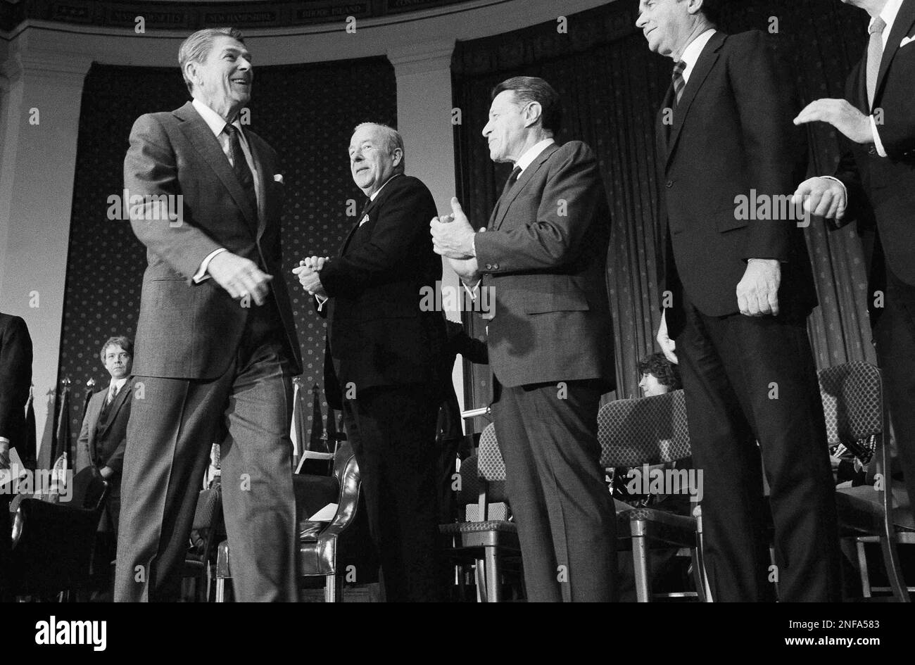 President Ronald Reagan arrives at Constitution Hall in Washington, Jan
