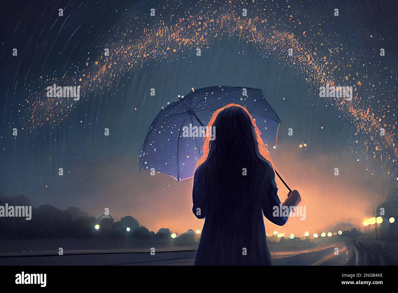 chica de anime con paraguas en la lluvia. IA generativa Fotografía de stock  - Alamy