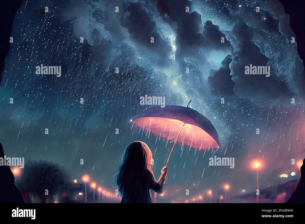 chica de anime con paraguas en la lluvia. IA generativa Fotografía de stock  - Alamy