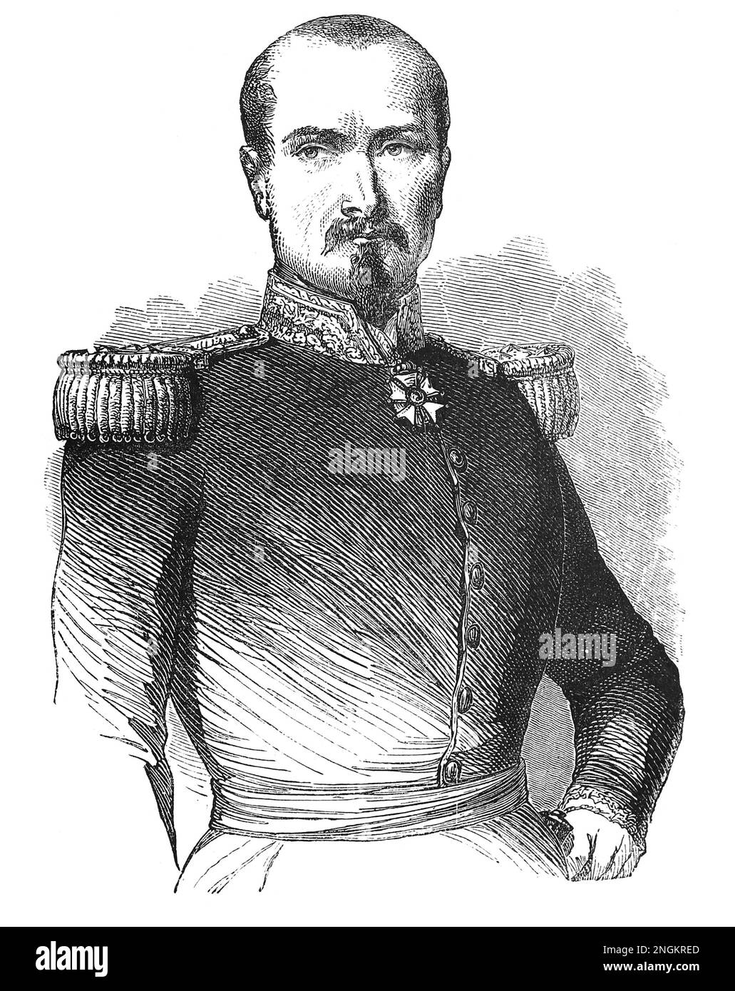 Retrato del general Pierre François Joseph Bosquet (8 de noviembre de 1810 – 5 de febrero de 1861). Ilustración en blanco y negro Foto de stock