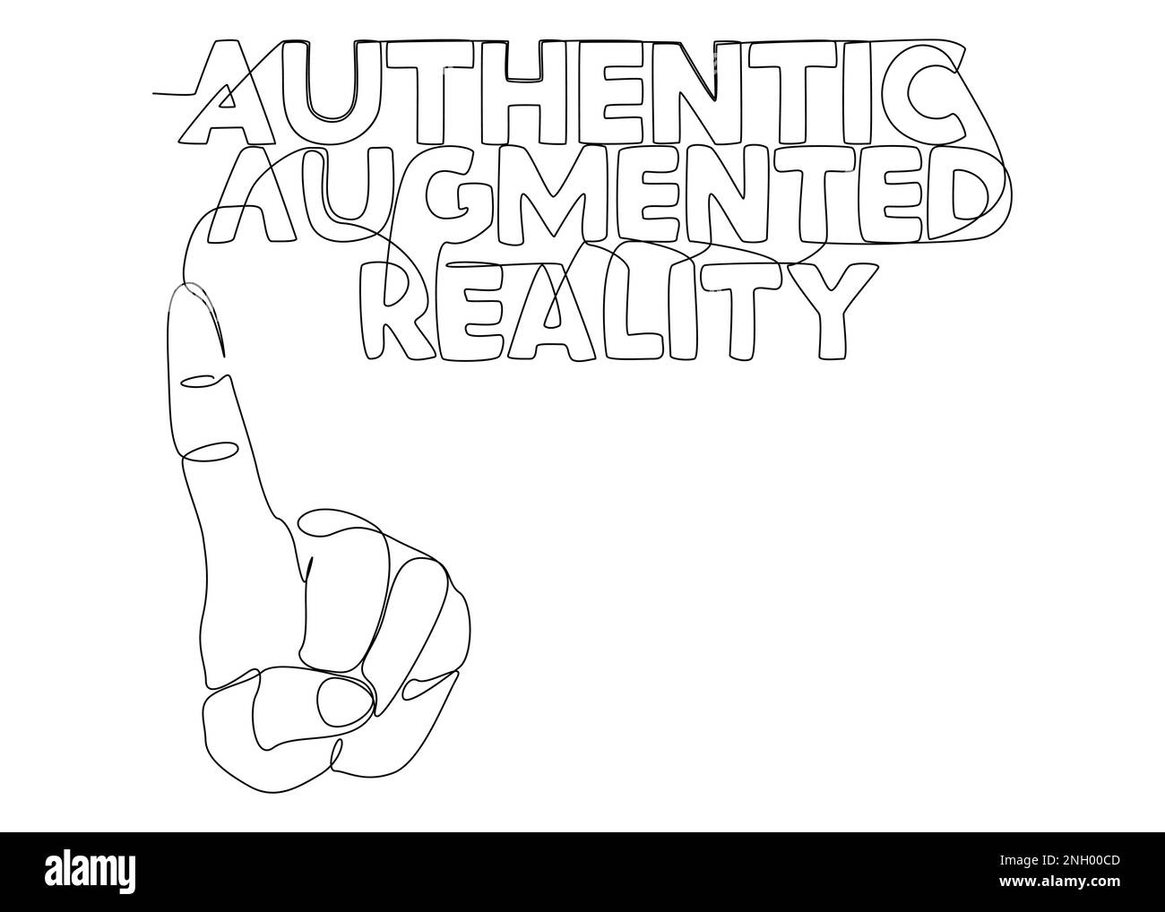 Una línea continua de mano con la palabra Auténtica Realidad Aumentada. Concepto de vector de ilustración de línea delgada. Contorno Dibujo Ideas creativas. Ilustración del Vector