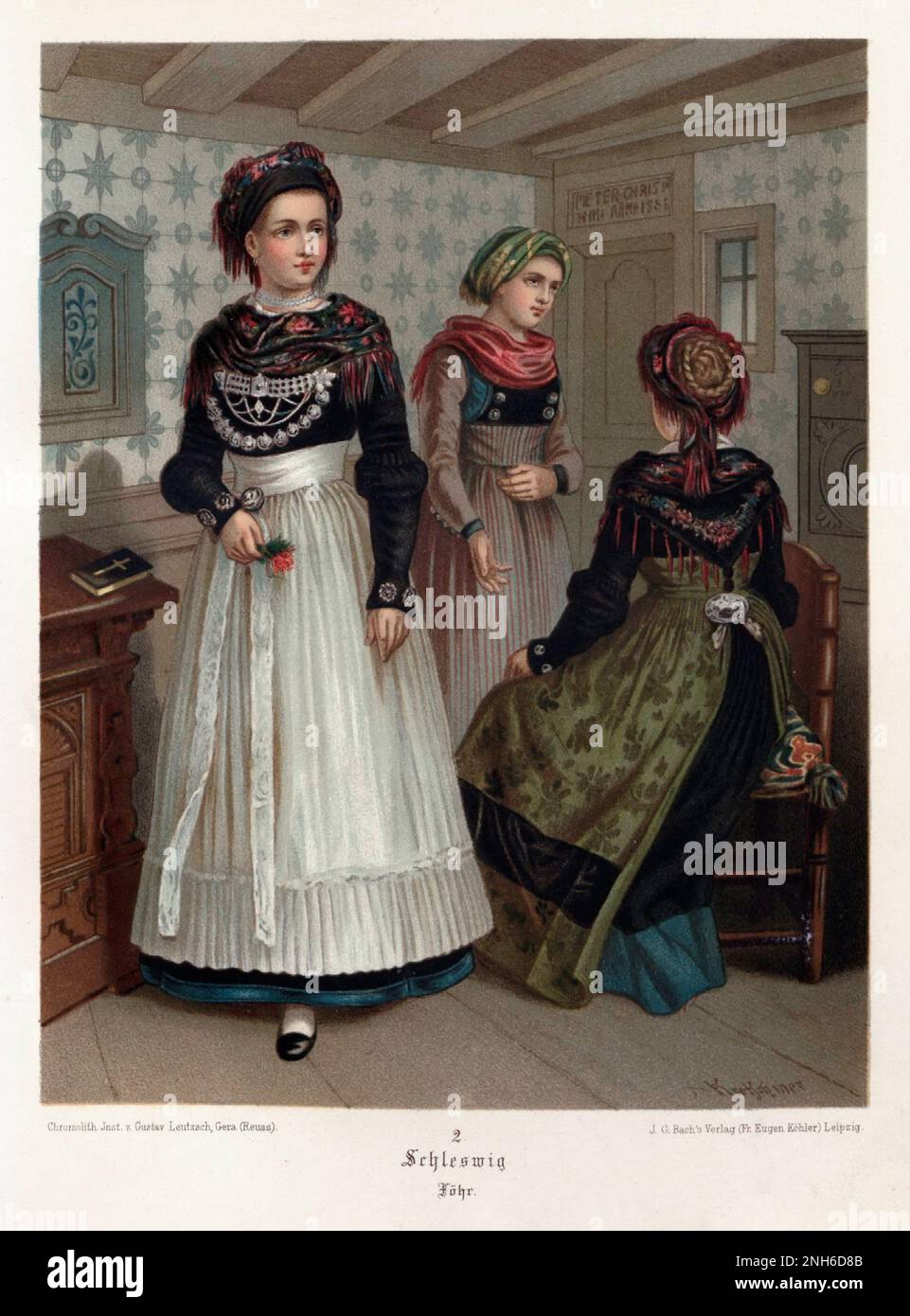 Disfraz folclórico alemán. A cargo de Schleswig. litografía del siglo 19th. Foto de stock