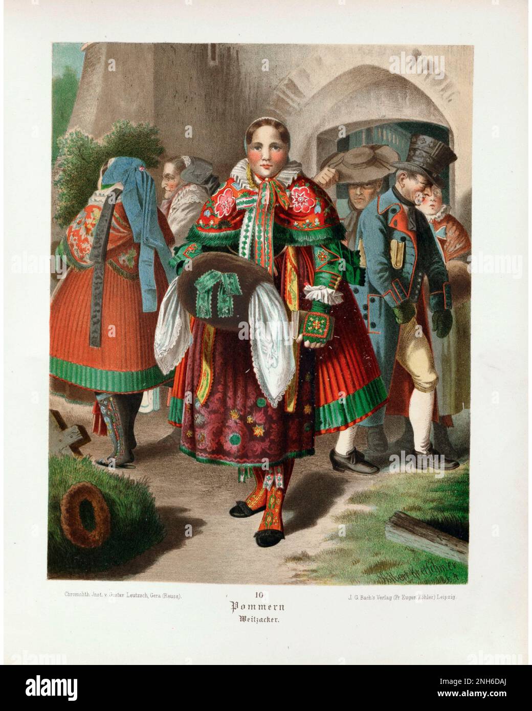 Disfraz folclórico alemán. Aeropuerto de Pomerania (Pommern) litografía del siglo 19th. Foto de stock