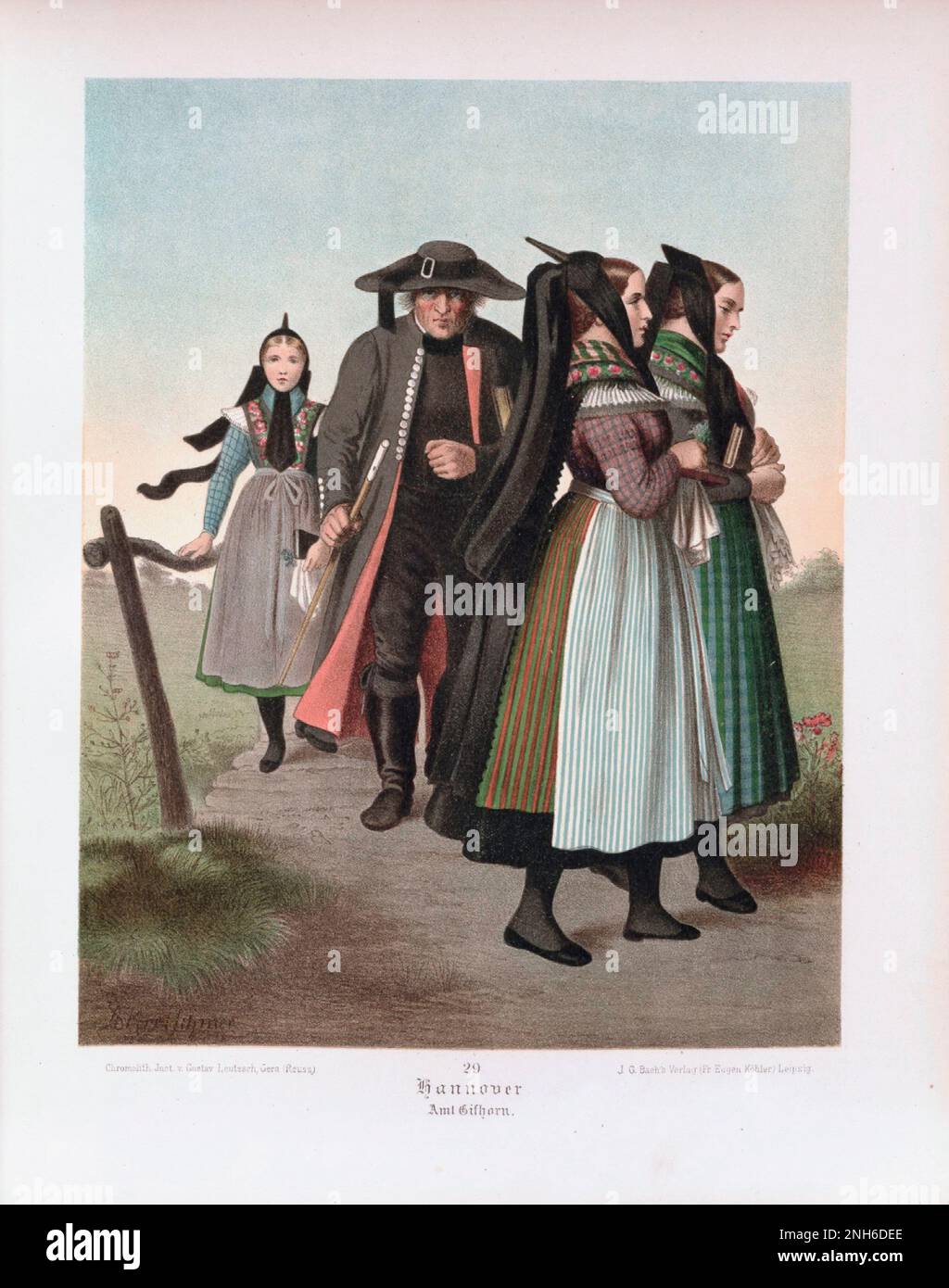 Disfraz folclórico alemán. Hannover (alemán: Hannover). litografía del siglo 19th. Foto de stock
