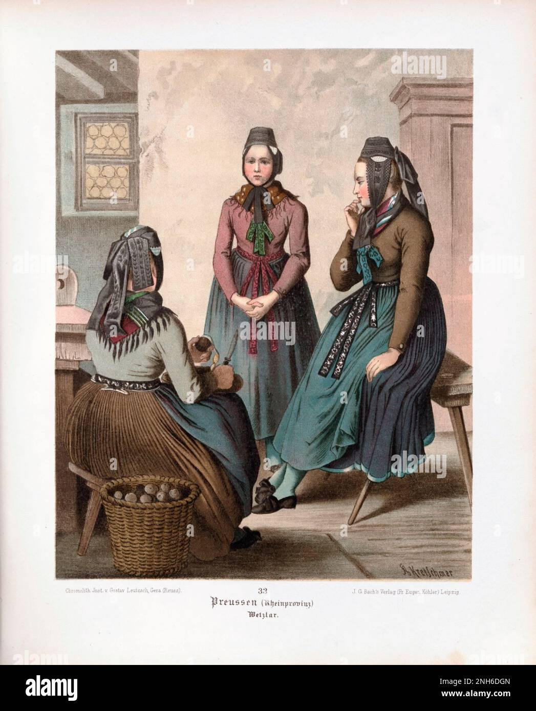 Disfraz folclórico alemán. Prusia (alemán: Preussen). litografía del siglo 19th. Foto de stock