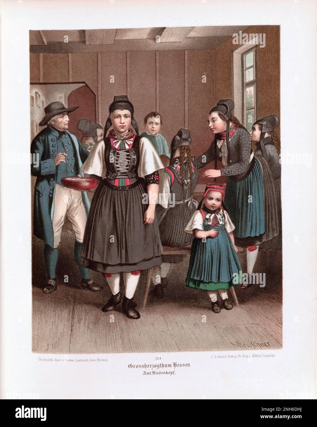 Disfraz folclórico alemán. Gran Ducado de Hesse (Grosshezogthum Hessen). litografía del siglo 19th. Foto de stock