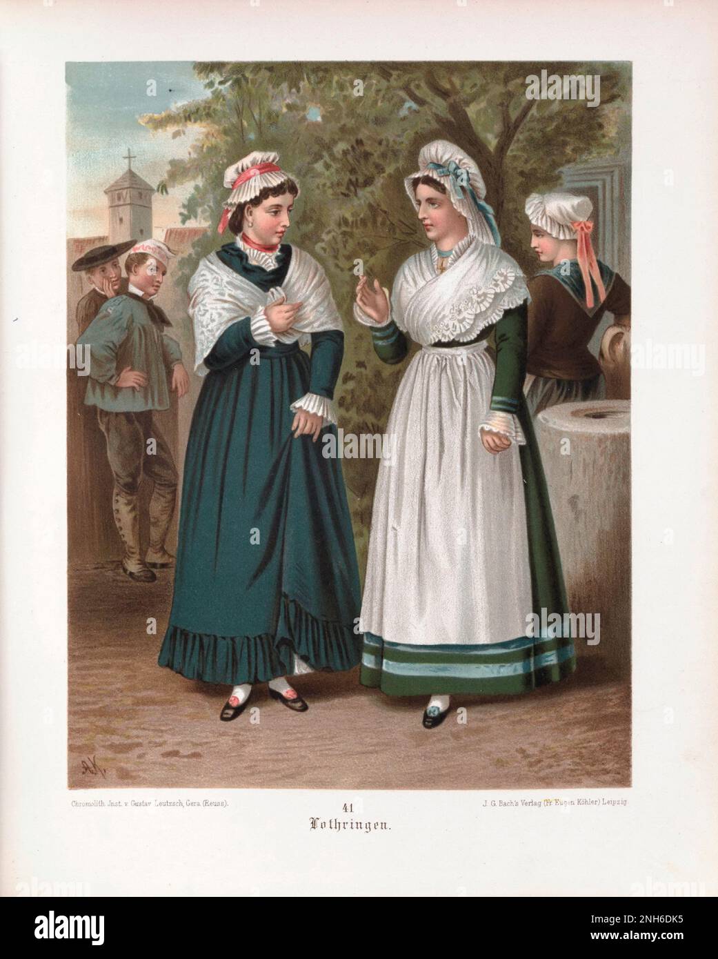 Disfraz folclórico alemán. Lorena (en alemán: Lothringen). litografía del siglo 19th. Foto de stock