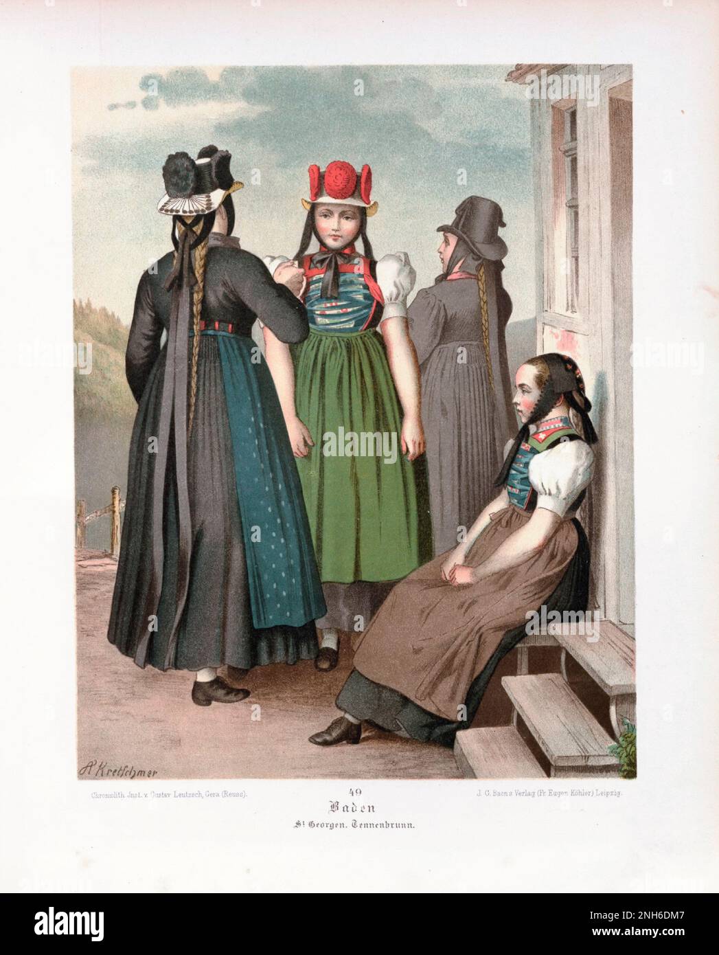 Disfraz folclórico alemán. Baden. St. Georgen. A cargo de Tennenbrunn. litografía del siglo 19th. Foto de stock