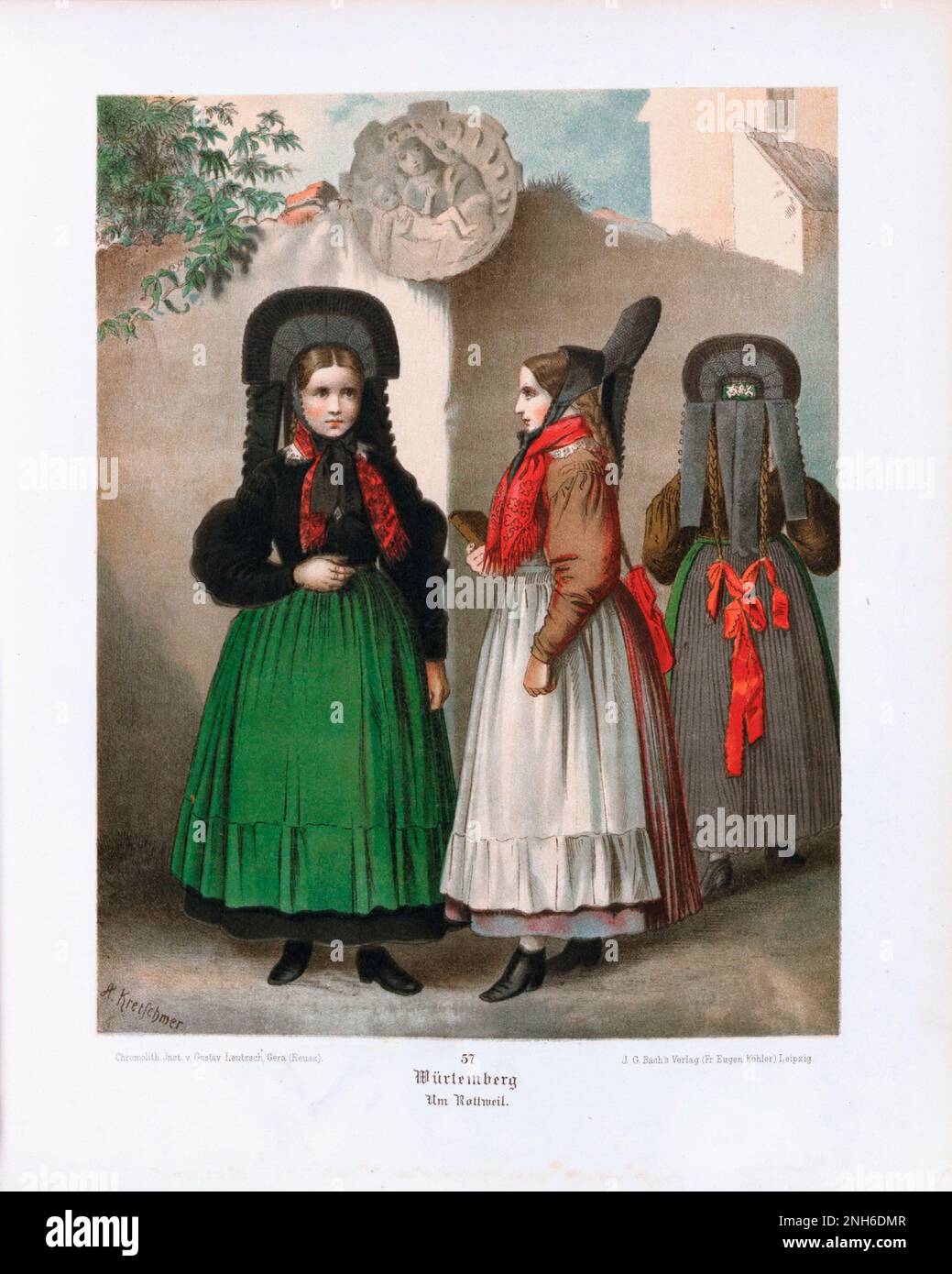 Disfraz folclórico alemán. Württemberg, Rottweil. litografía del siglo 19th. Foto de stock