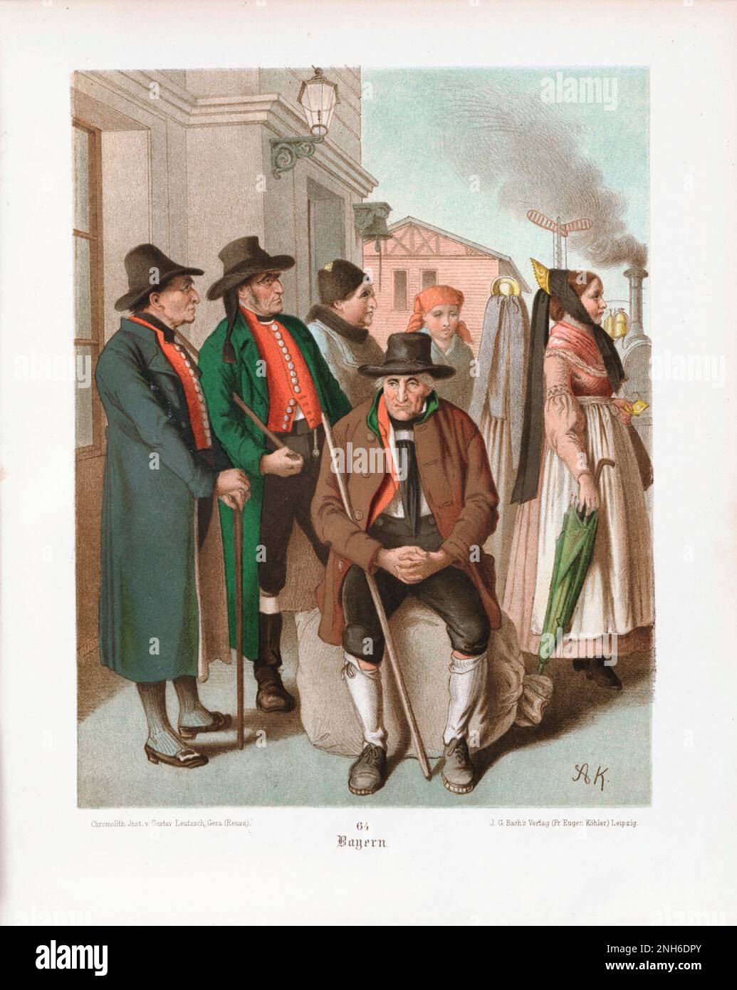Disfraz folclórico alemán. Baviera (alemán: Bayern). litografía del siglo 19th. Foto de stock