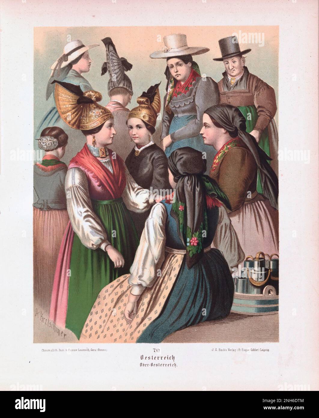 Disfraz folclórico alemán. Austria (Geramn: Österreich), Alta Austria (Oberösterreich). litografía del siglo 19th. Foto de stock