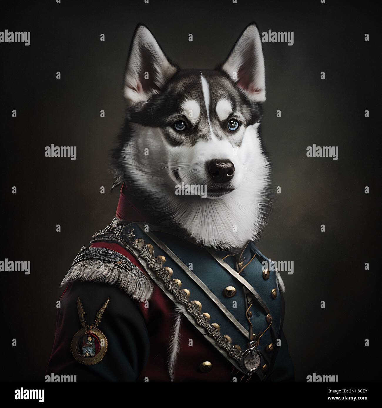 Un retrato de un perro con uniforme militar histórico. Retrato siberiano  husky en la ropa. Foto de alta calidad Fotografía de stock - Alamy