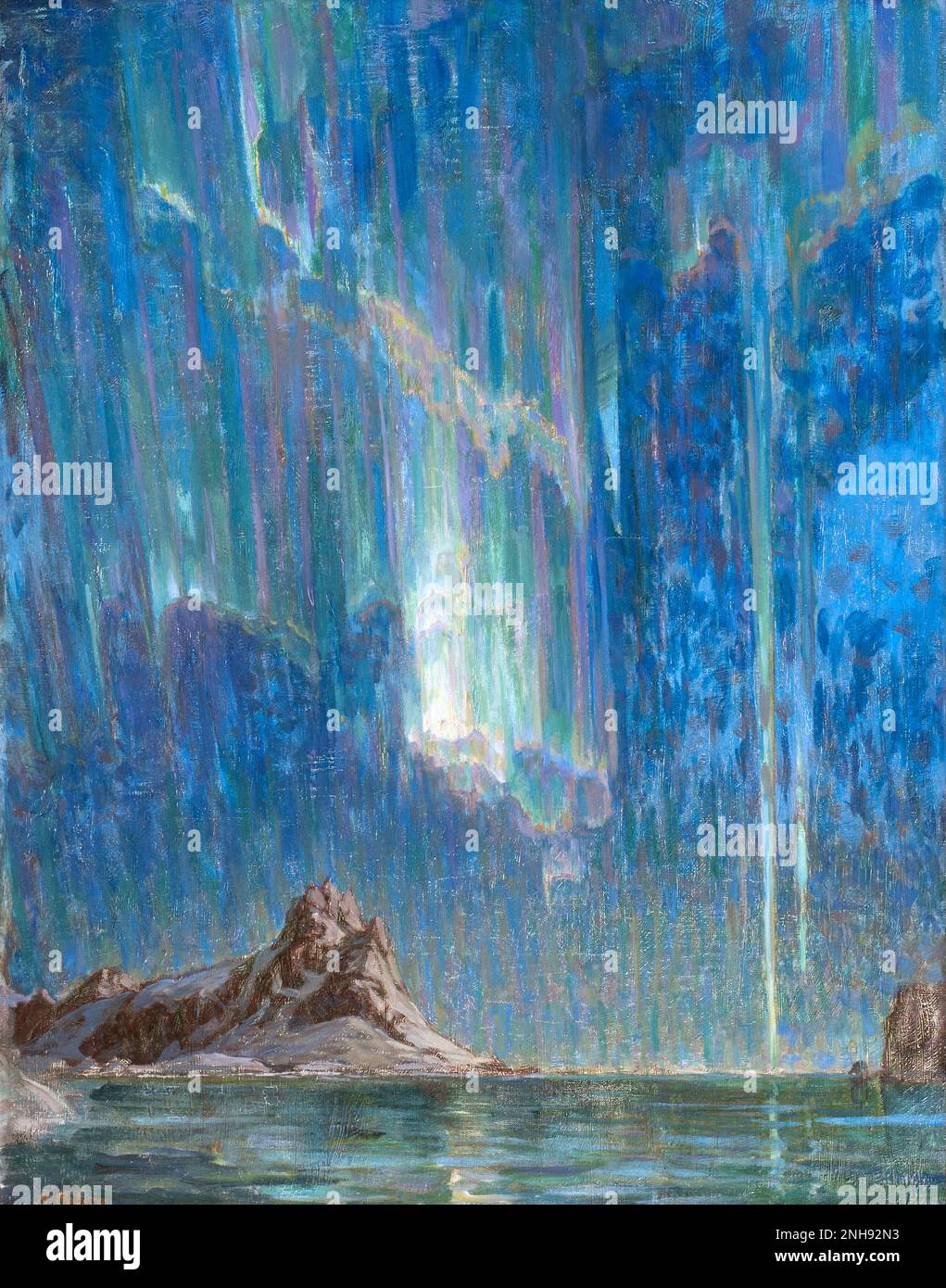 Auroras boreales, estudio del norte de Noruega. Óleo sobre lienzo, de la artista sueca Anna Boberg (1864-1935). Sin fecha. Foto de stock