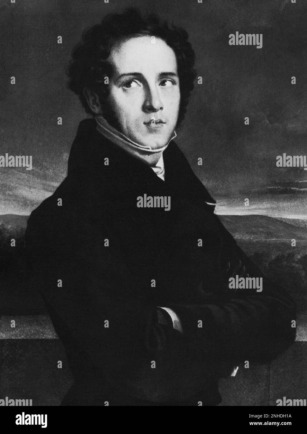El célebre compositor italiano VINCENZO BELLINI ( Catania 1801 - Puteaux , París 1835 ) , autor de IL PIRATA ( 1827 ), LA SONNAMBULA ( 1831 ), NORMA ( 1831 ) e I PURITANI ( 1835 ) - COMPOSITORE LIRICO - LIRICA - MÚSICA Clásica - clásica - musicista - músico - retrato - ritratto - colletto --- Archivio GBB Foto de stock