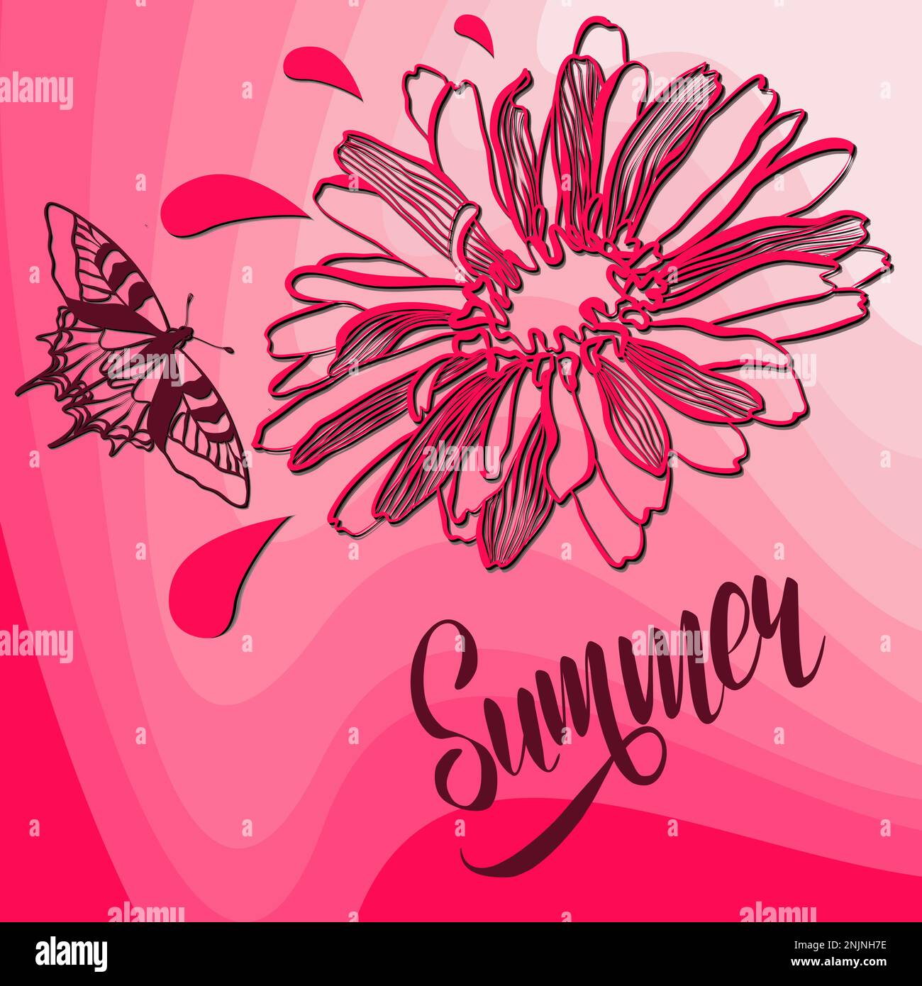 Flor y mariposa sobre un fondo degradado y texto en la ilustración vectorial de técnica de corte de papel Ilustración del Vector