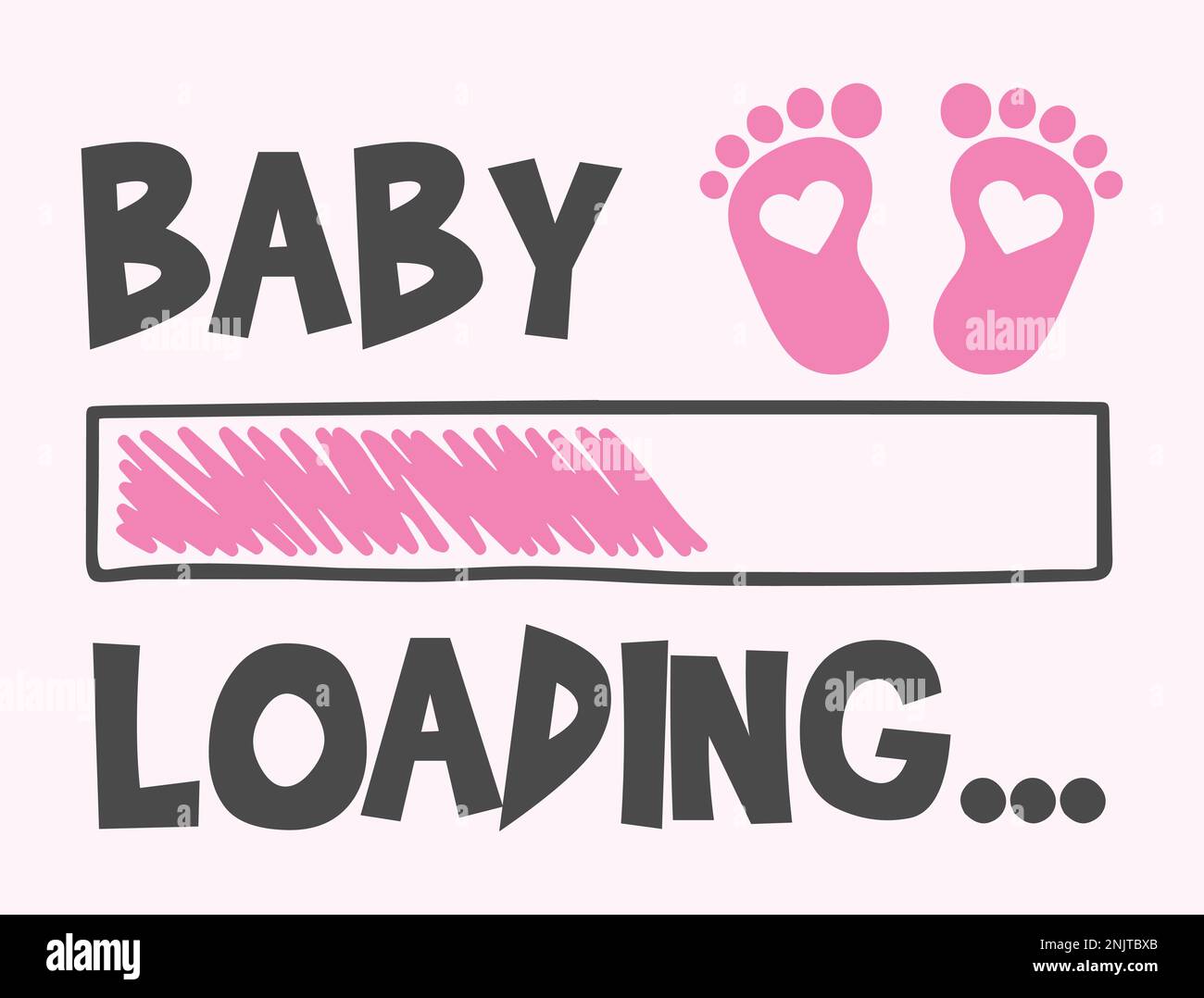 Baby Girl está cargando. Letras con barra de descarga y huella de bebé. Ilustración vectorial para el diseño de la camiseta, cartel, tarjeta, decoración de la ducha del bebé. Ilustración del Vector