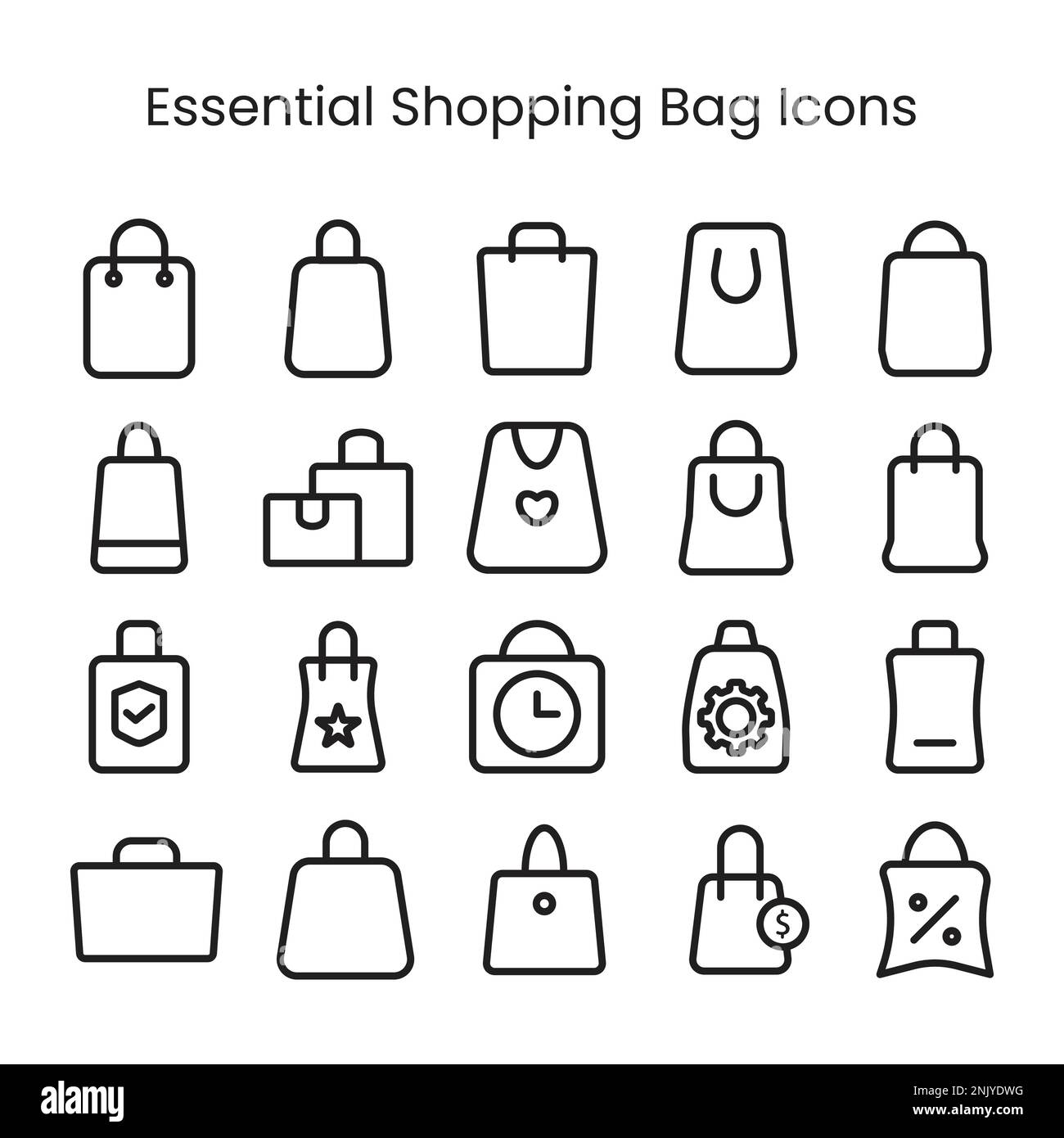 conjunto de iconos de bolsas de compras para productos de comercio electrónico y negocios, tienda al por menor, compras en línea, iconos de conjunto de bolsas de compras de estilo de línea Ilustración del Vector