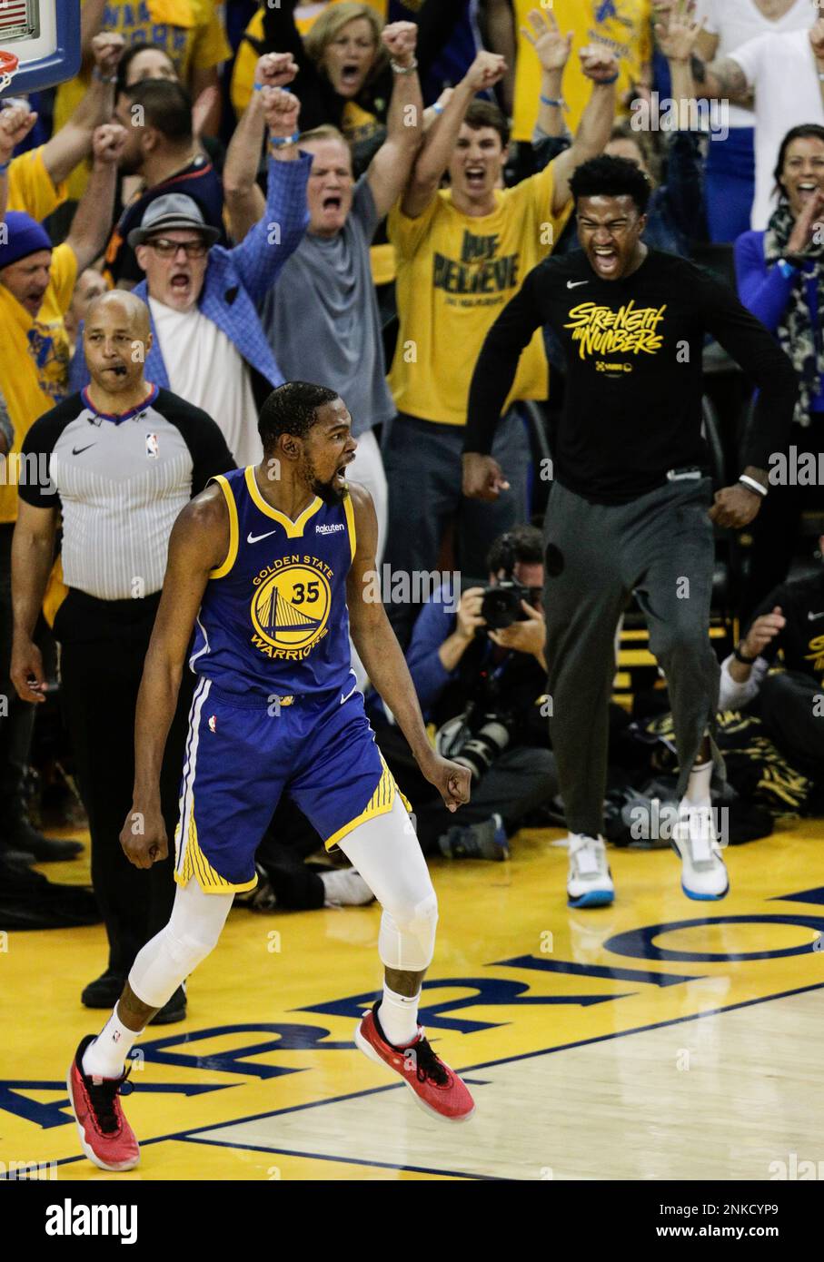 Golden State Warriors Kevin Durant reacts after a fourth quarter