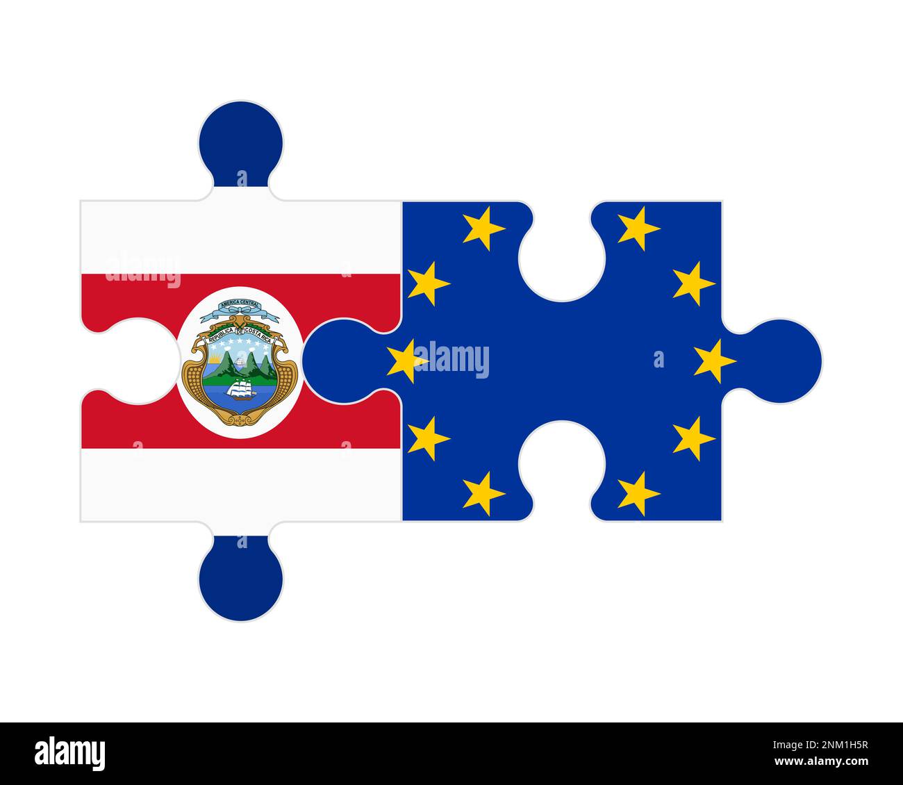 Rompecabezas conectado de banderas de Costa Rica y la Unión Europea