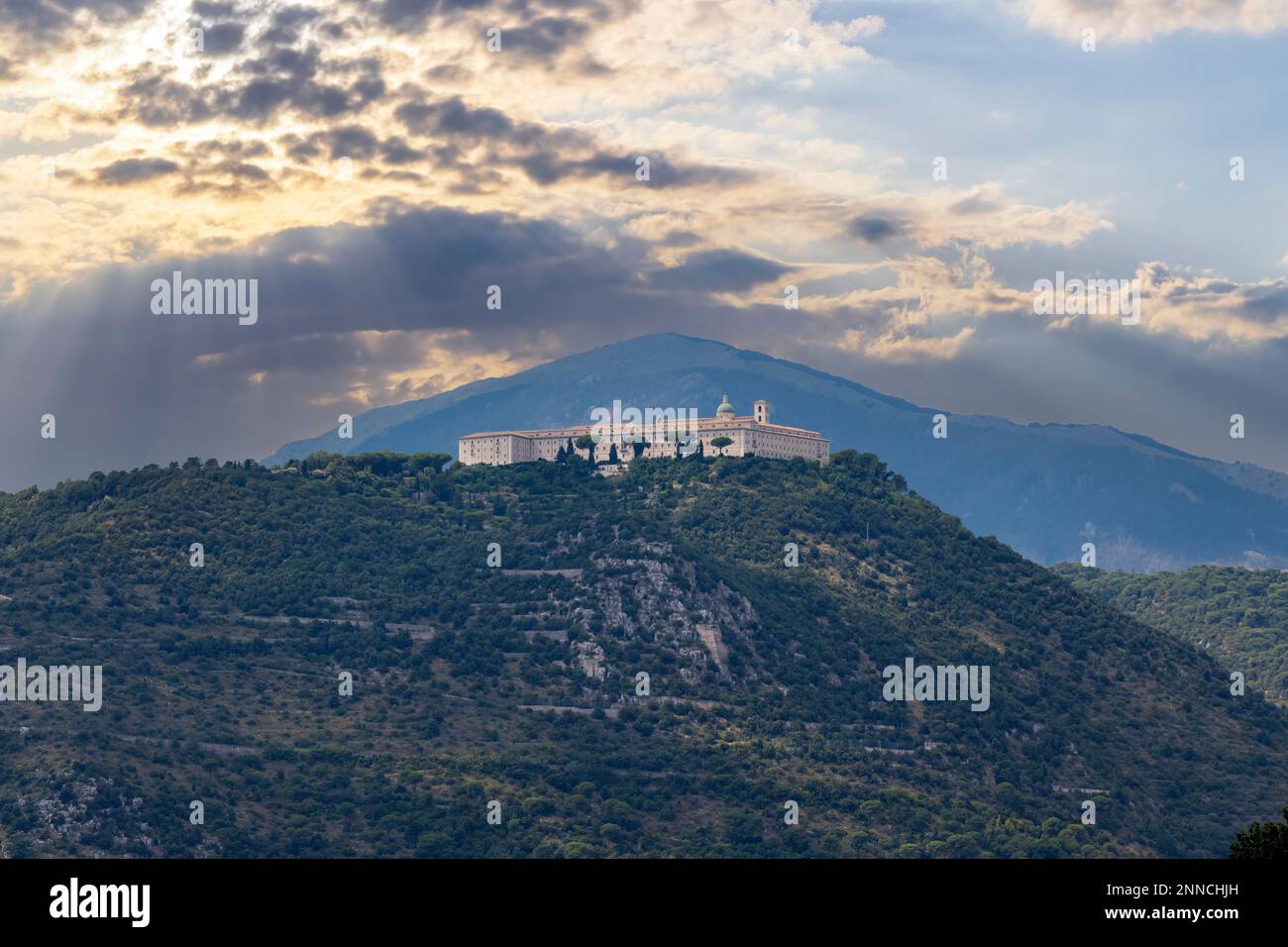 Abadía de Monte Cassino en la región de Lazio, Italia Foto de stock