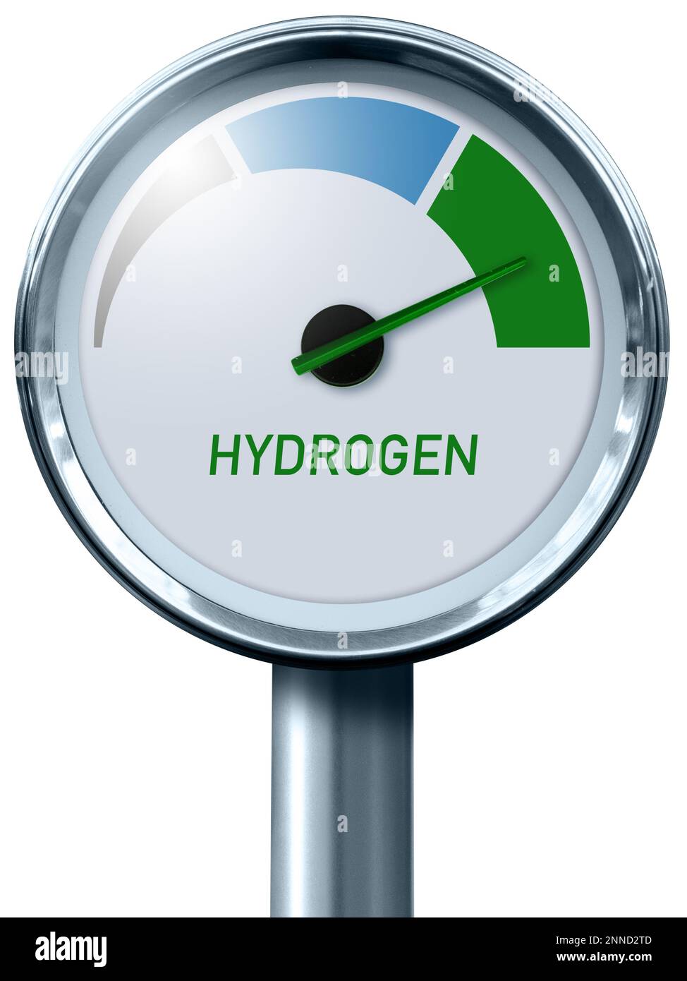 Indicador de hidrógeno con colores de árbol - gris, azul y verde. Concepto de producción de hidrógeno verde Foto de stock