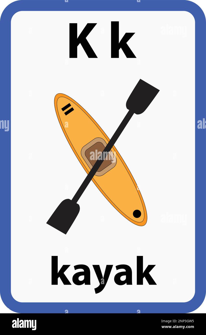 Flashcard de alfabeto para niños con la letra k de KAYAK Ilustración del Vector
