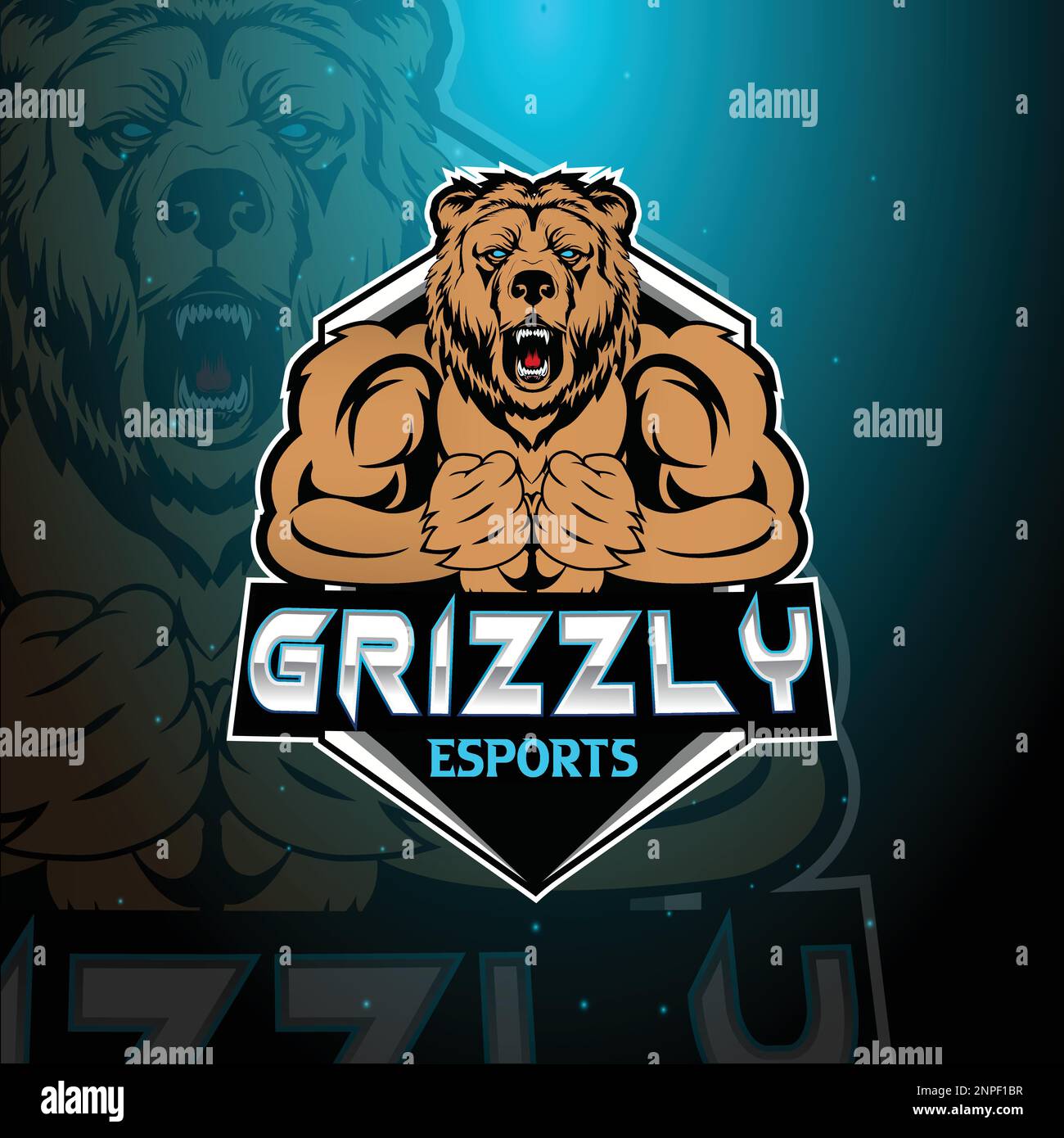Angry Grizzly mascota logo esports plantilla de diseño Ilustración del Vector