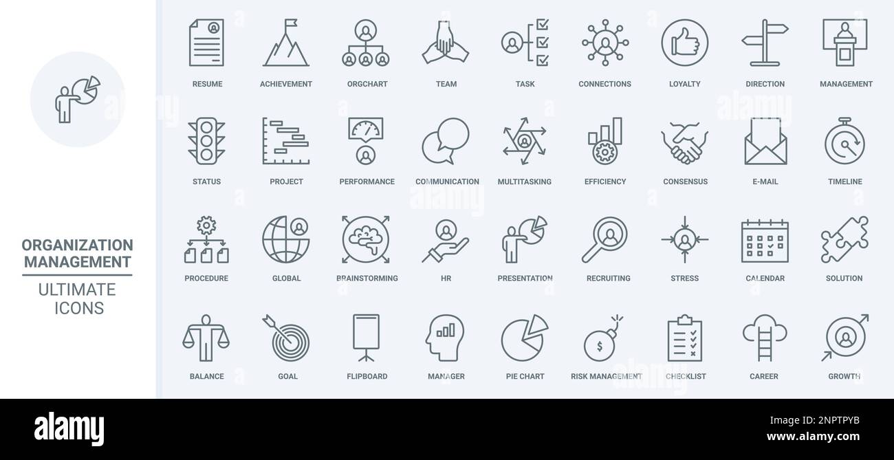 Gesti N Empresarial Organizaci N De Recursos Humanos Iconos De L Nea Delgada Conjunto De