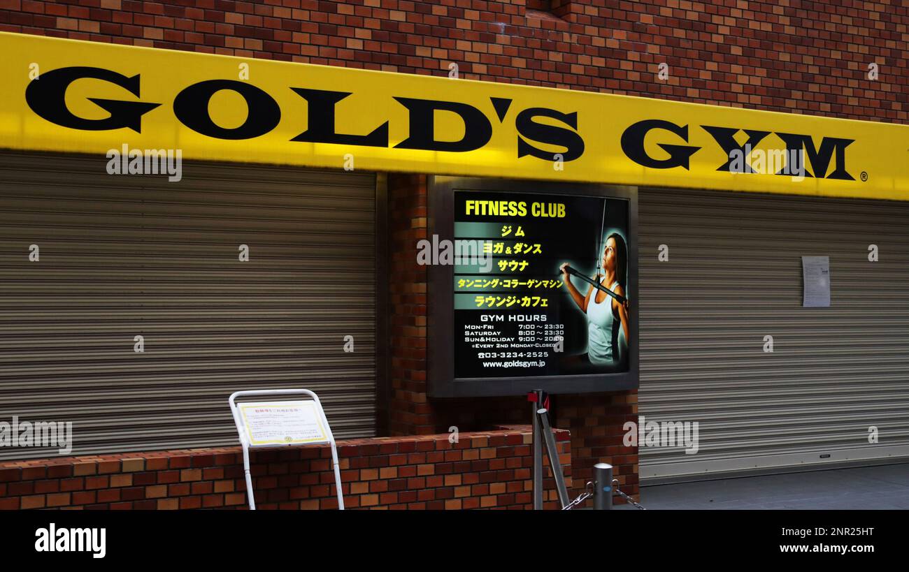 A photo shows fitness club "Gold's Gym" in Chiyoda Ward, Tokyo on May 5