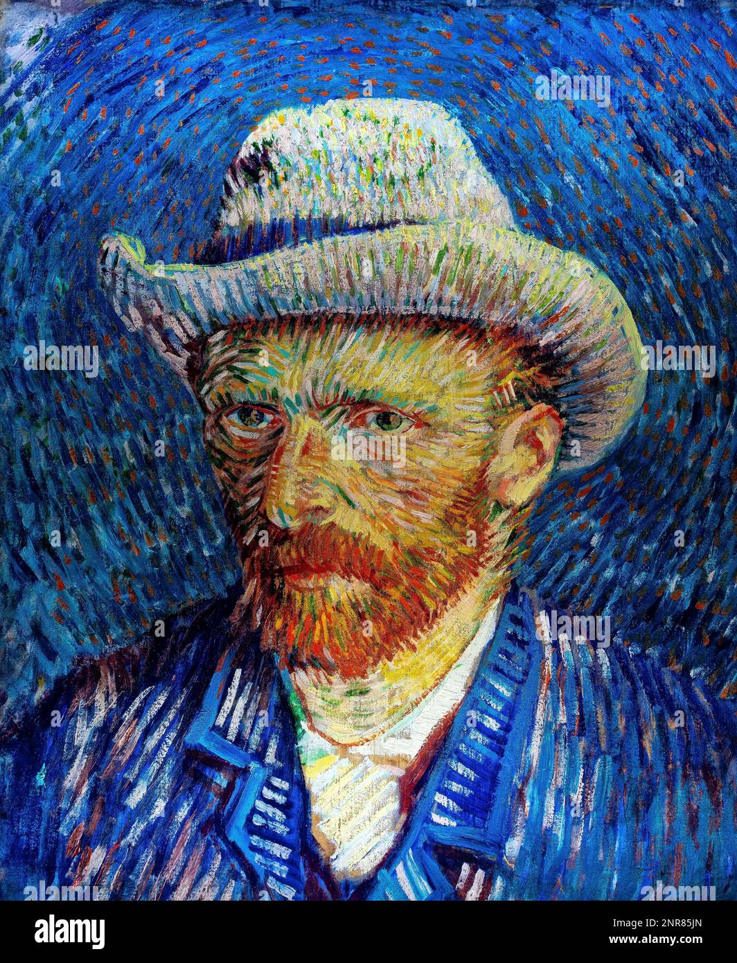 Autorretrato con sombrero de fieltro gris, Vincent Van Gogh, 1887. Foto de stock