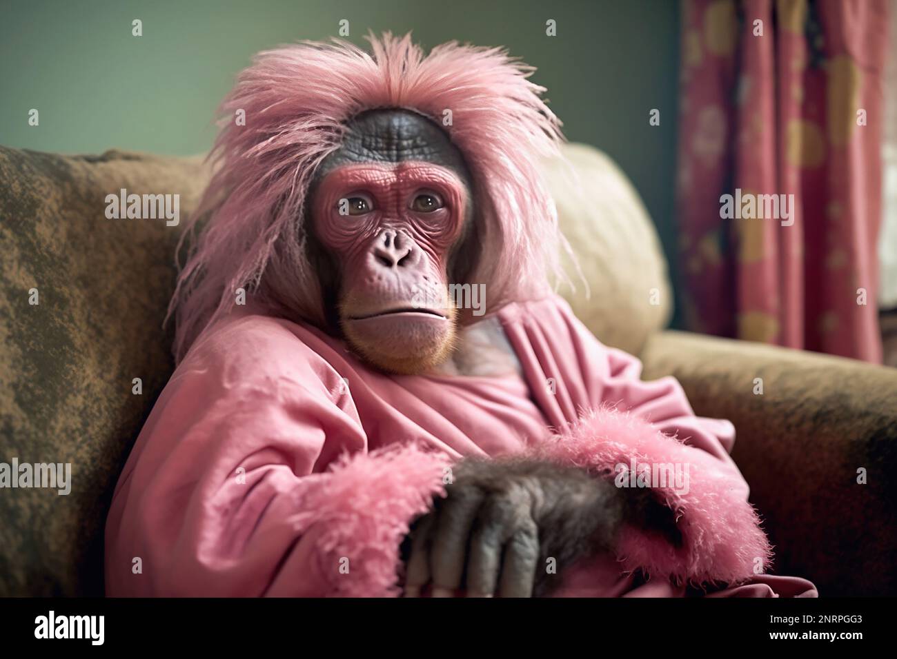 un-mono-sentado-en-casa-en-el-sofa-en-una-casa-rosada-y-con-el-pelo-rosado-con-una-expresion-cansada-en-su-cara-ella-parece-una-ama-de-casa-2nrpgg3.jpg