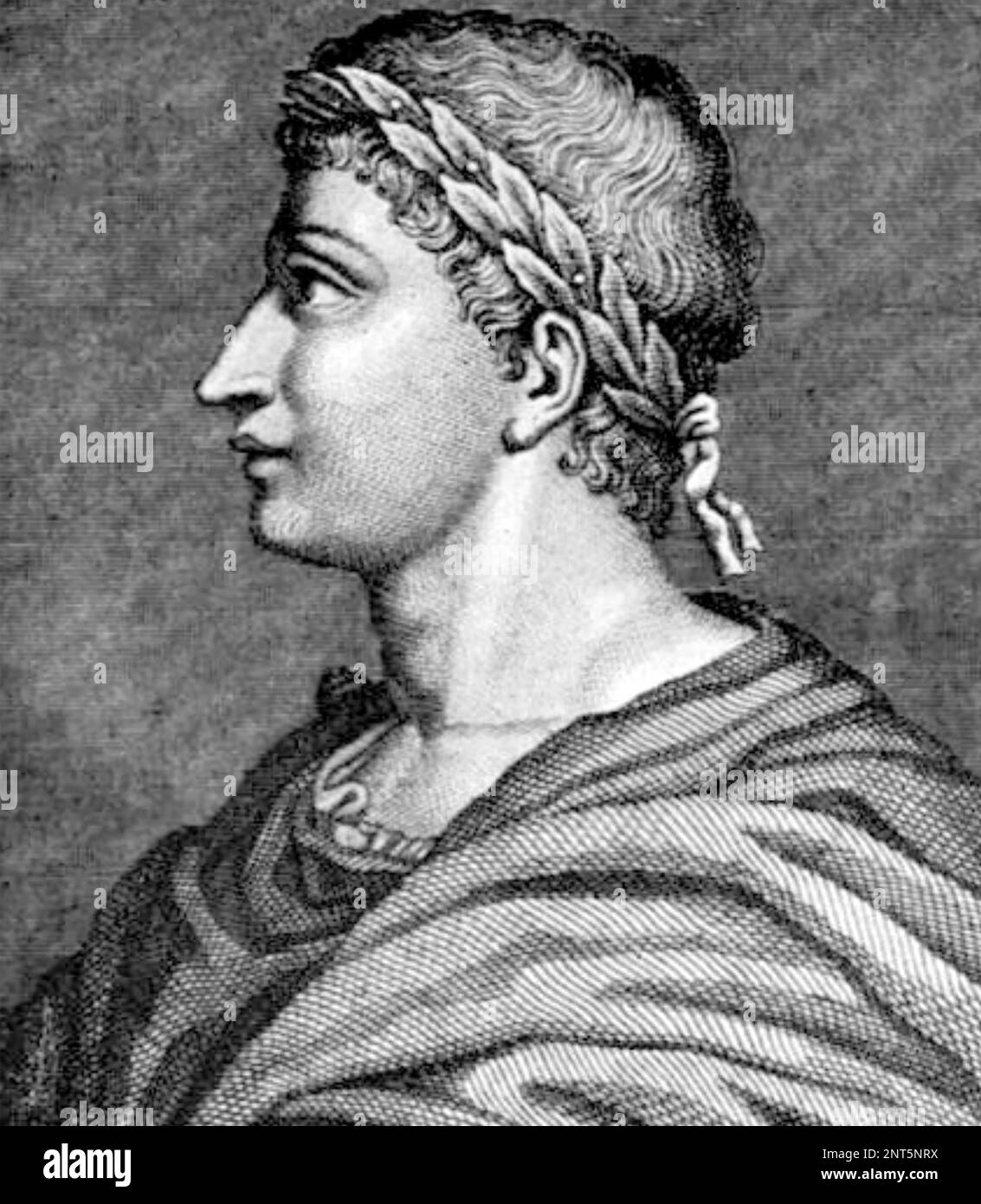 OVIDIO (43 a.C.-17/18 d.C.) Poeta romana en un grabado del siglo 18th Foto de stock