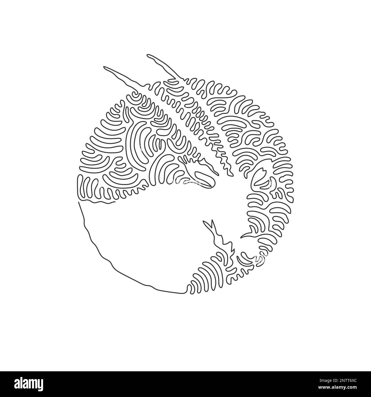 Un solo dibujo de línea rizada de hermoso arte abstracto oryx. Dibujo de línea continua ilustración vectorial de diseño gráfico de elegante oryx con cuernos de cimitarra Ilustración del Vector
