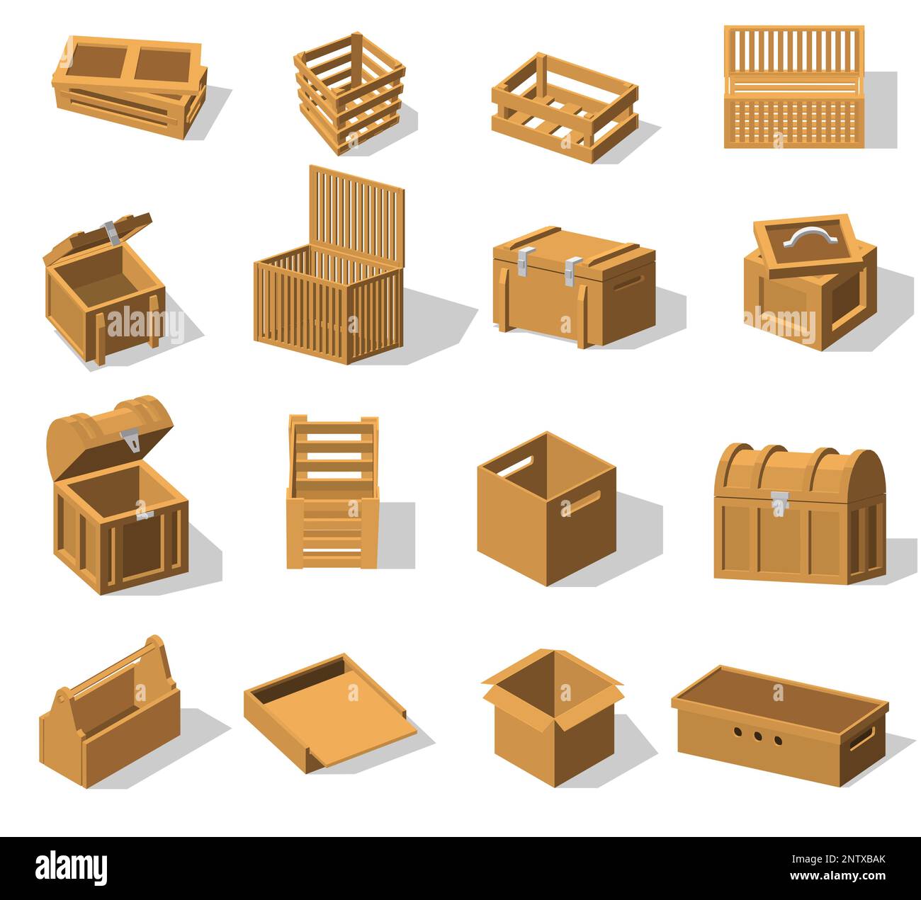 Cajas 3D Conjunto con iconos engorrosos aislados de cajas de madera vintage  y modernas sobre fondo en blanco ilustración vectorial Imagen Vector de  stock - Alamy