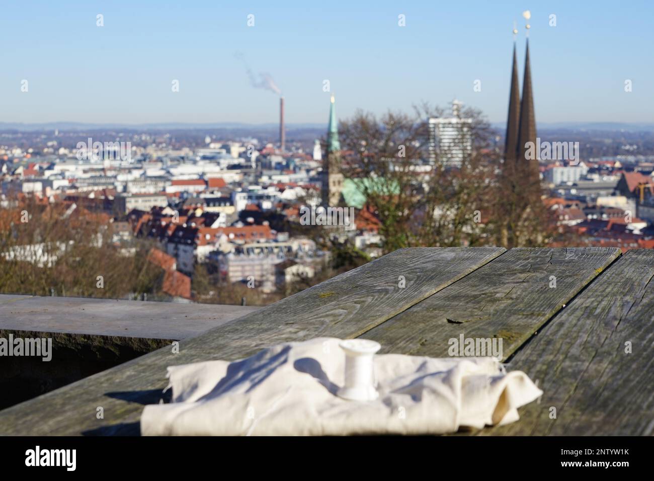 Leineweberstadt Bielefeld, Stoff Faden Foto de stock