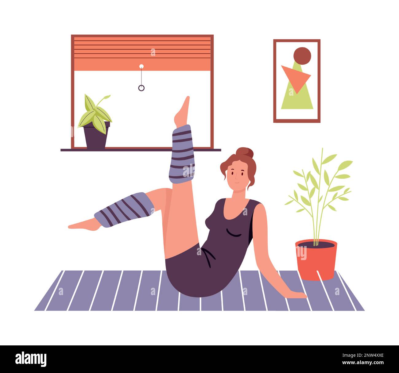 Mujer, hacer, yoga, plano, ilustración - TemplateMonster