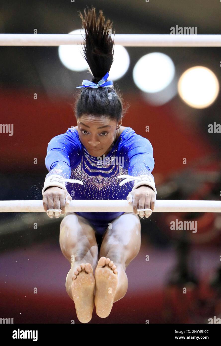 U.S. Simone Arianne Biles performs on uneven parallel bars during the women