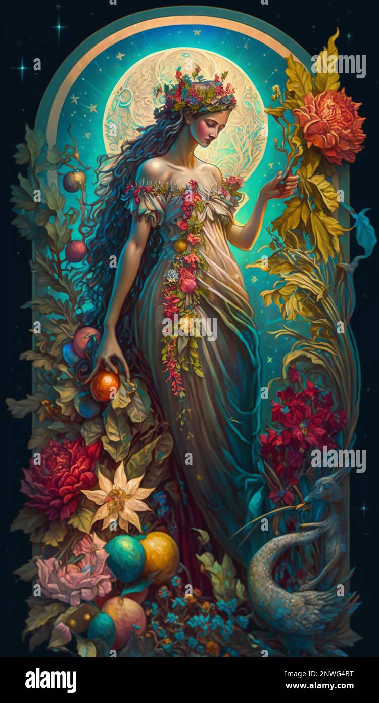 Midjourney AI pintura de fantasía de arte de una diosa lunar Foto de stock