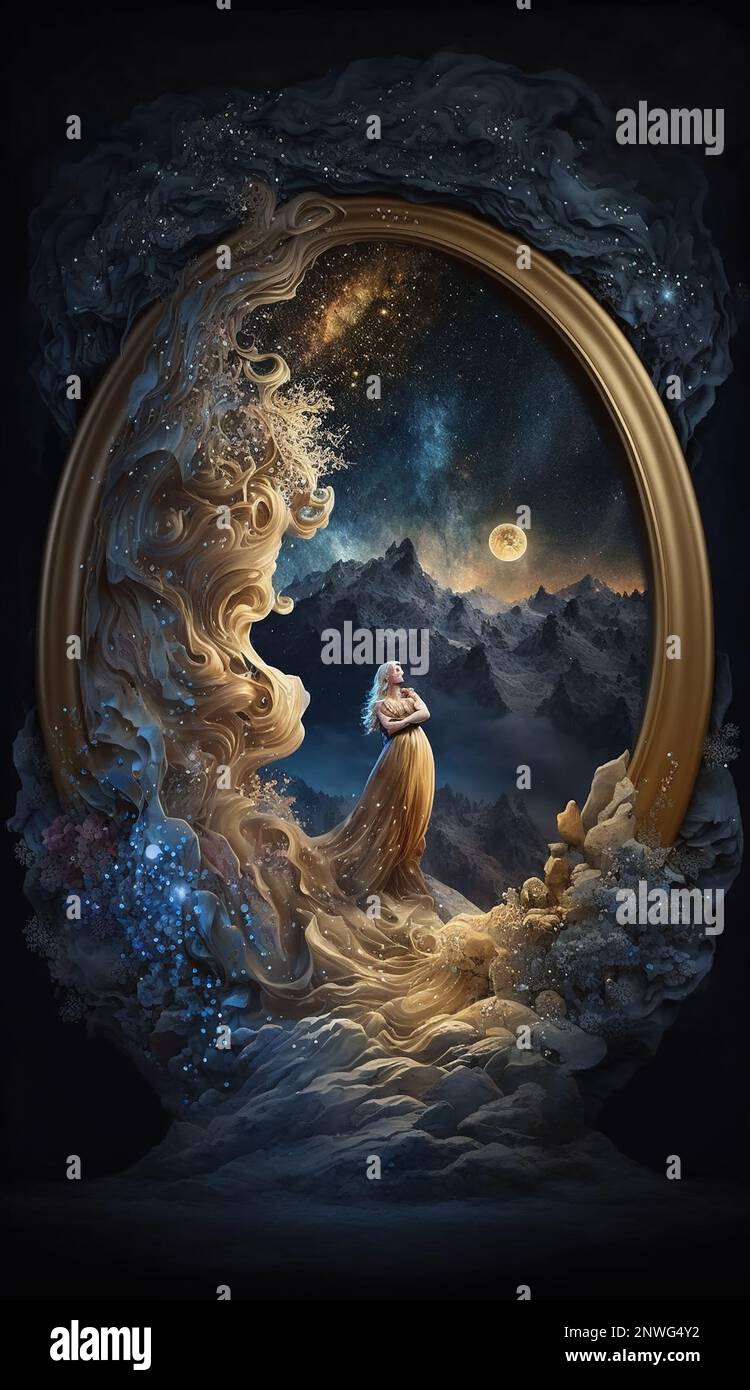 Midjourney AI pintura de fantasía de arte de una diosa lunar Foto de stock