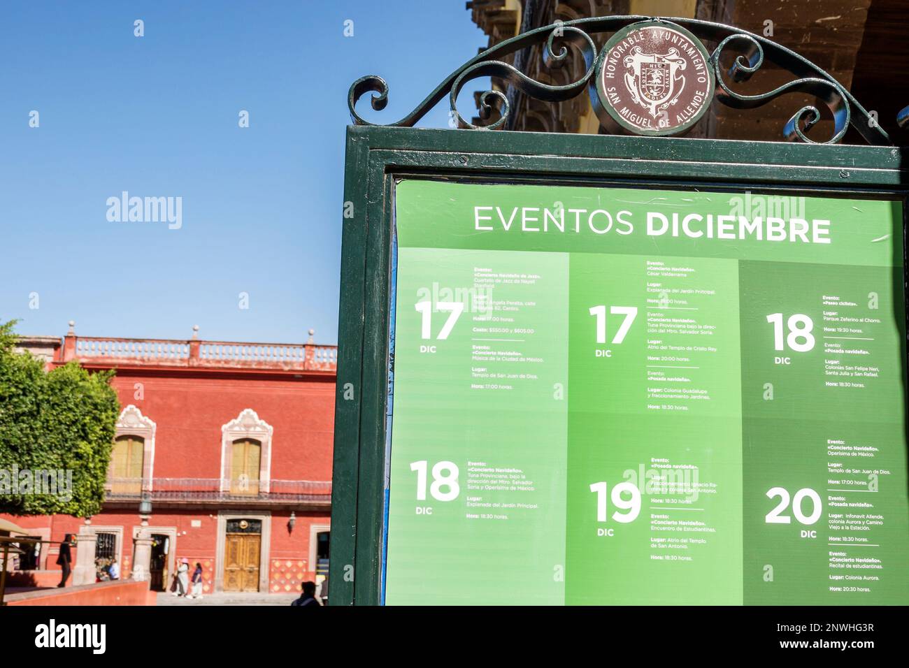 San Miguel de Allende Guanajuato México,Centro Histórico Centro Histórico Histórico,calendario de eventos,información de señales,promoción de promoción, Foto de stock