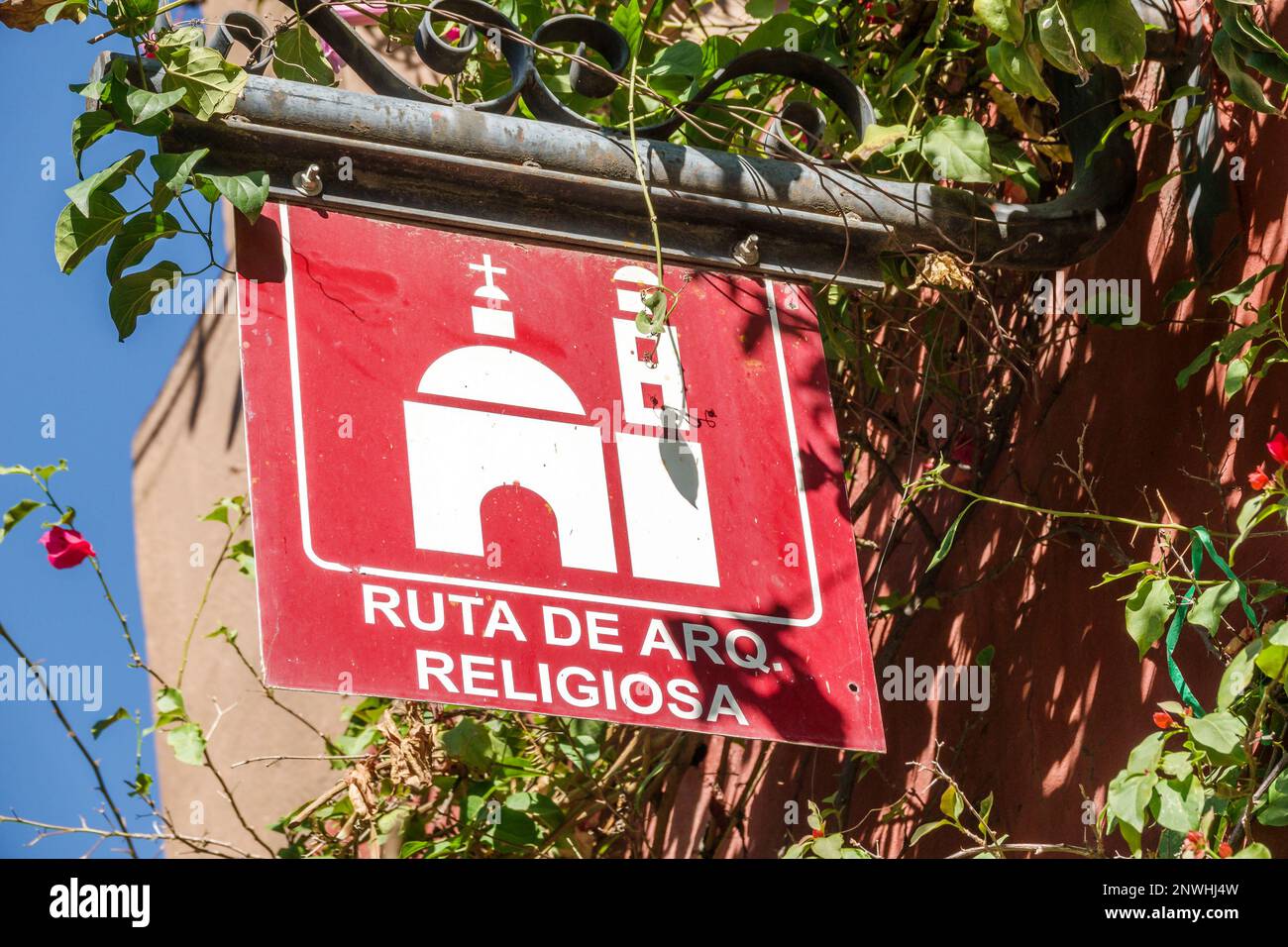 San Miguel de Allende Guanajuato México, Centro Histórico Centro Histórico Histórico, arquitectura religiosa marcador de rastro, señales de información, promoción Foto de stock