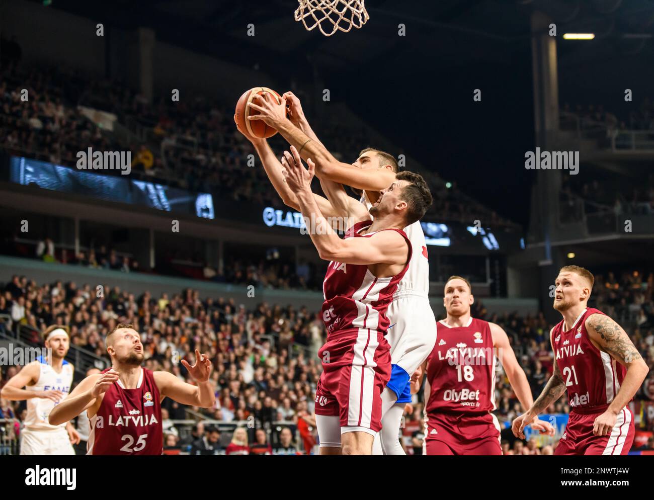 RIGA, LETONIA. 27th de febrero de 2023. Letonia vs. Grecia, partido de