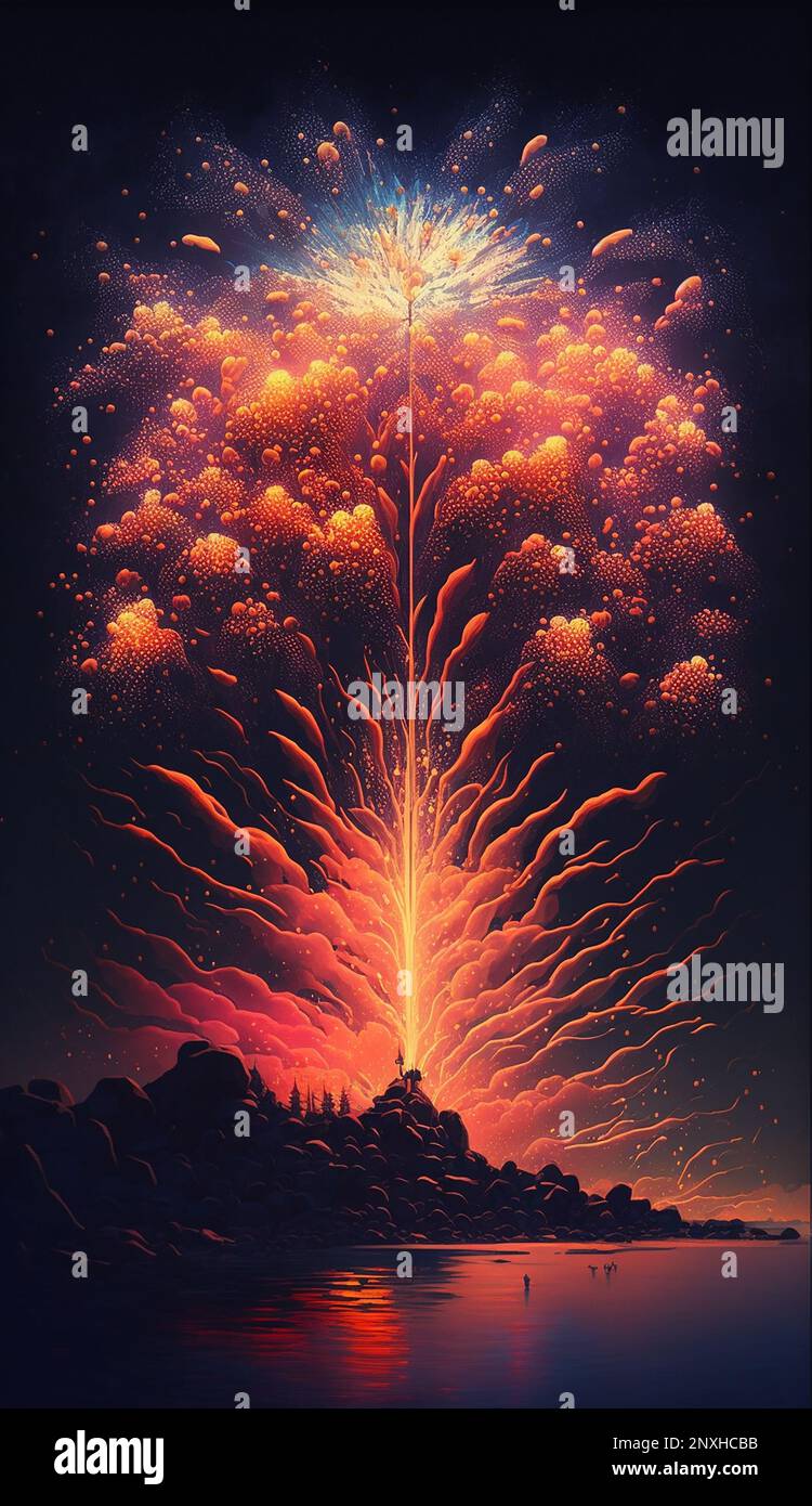 Midjourney AI arte fantasía pintura de un fuegos artificiales Foto de stock